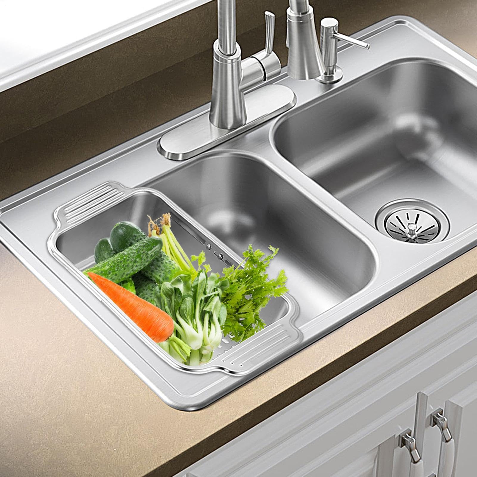 Escurridor Ajustable Para Fregadero Colador extensible ahorra espacio lavar | Escurridor De Platos Retráctil De Acero Inoxidable Almacenaje De Alimentos, Baño, Encimera, Colador, Filtro
