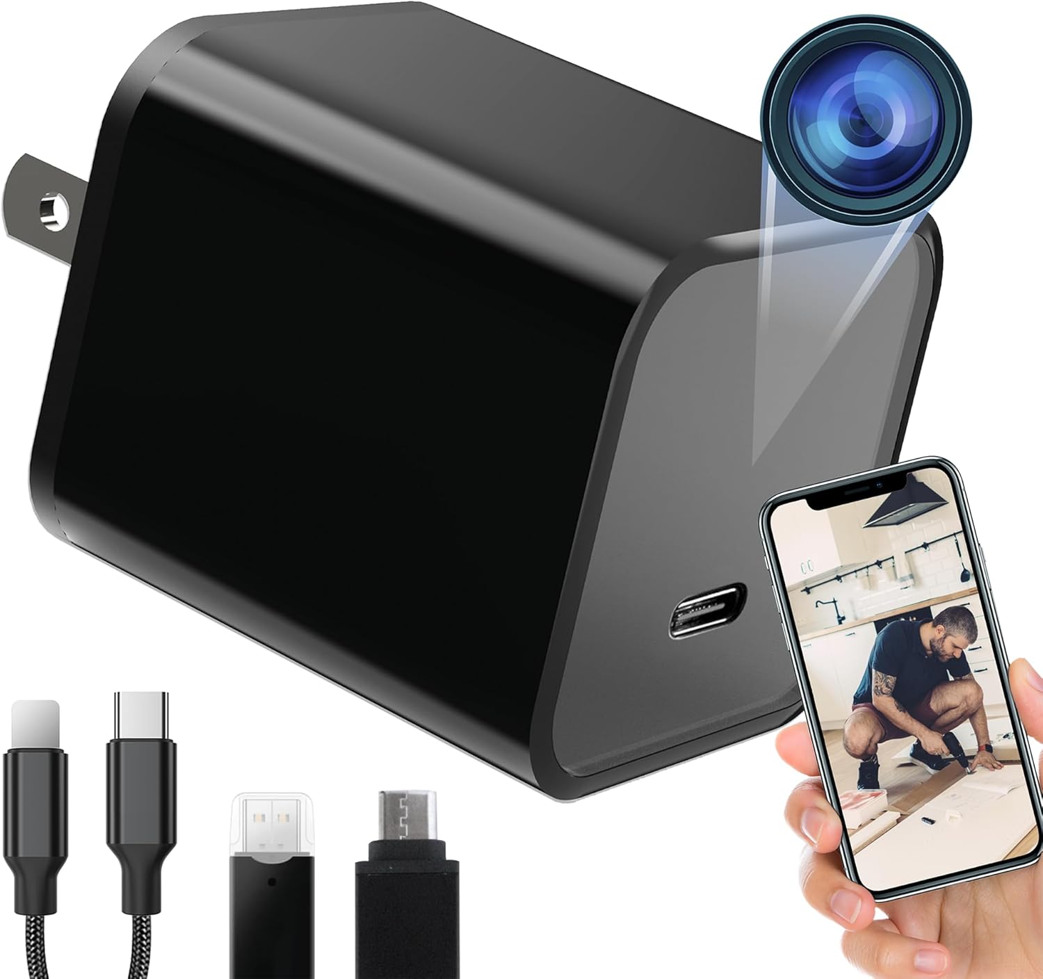 WiFi Sensible Digicam Charger with Premium Huge-Angle 160° – Stay Distant View – 2.4G/5G WiFi – Greatest Mini Sort‑C Plug Digicam for Pets & House – Actual Time Monitoring – iOS Android App