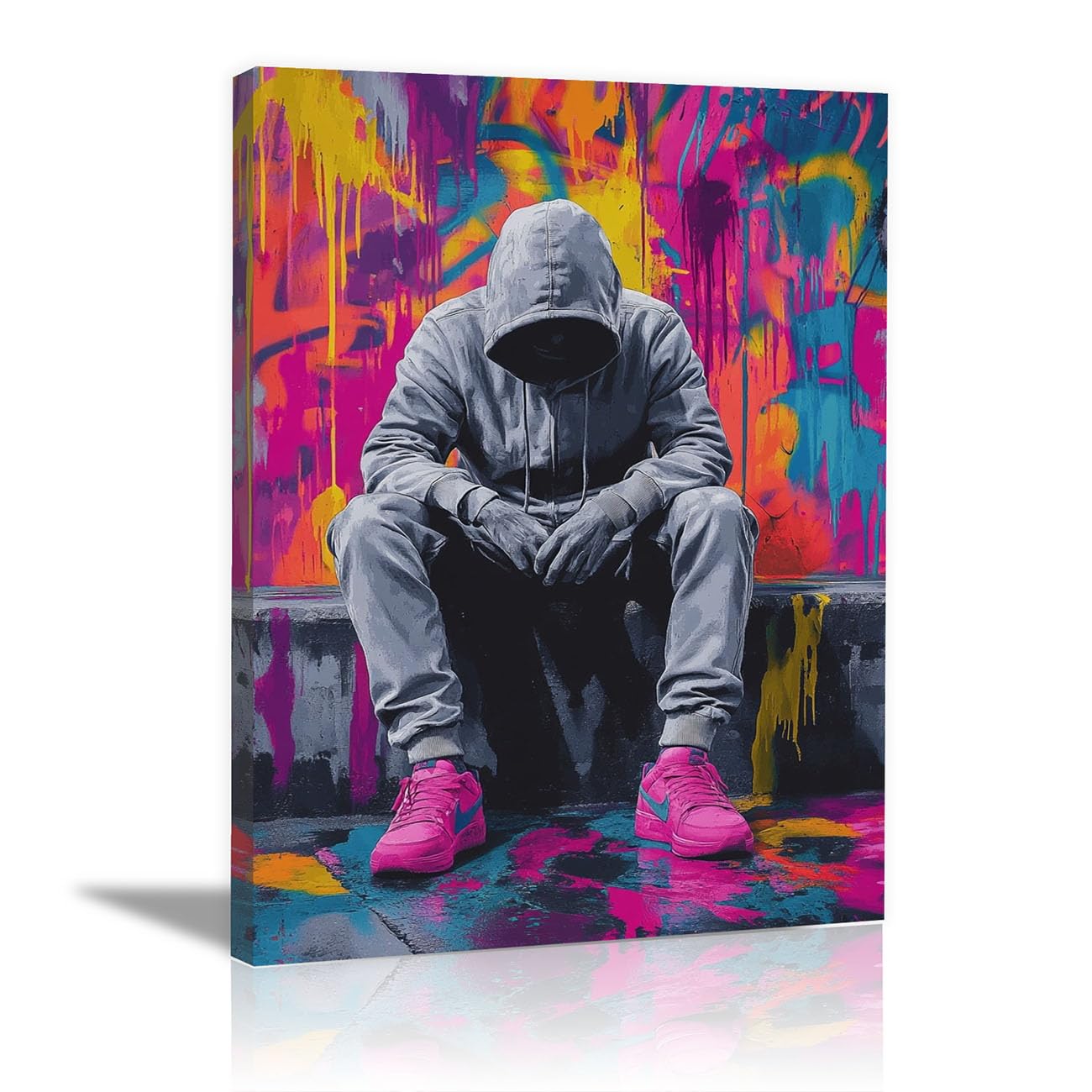 WIKEO Banksy Graffiti Canvas Wall Art Fashion Boy Pictures Living Room Décor,Canvas Prints,Abstract Wall Art,-Street Pop Posters Inspirational Quotes(Pink)-70x100cm Framed