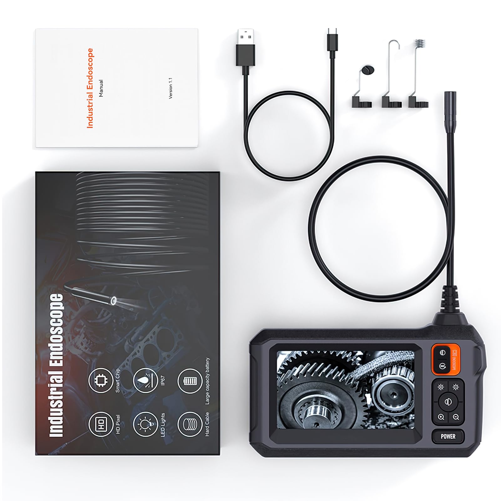 Endoskopkamera mit Bildschirm, 4.3 Zoll 1080P HD Inspektionskamera IP67 Wasserdicht, 5m Borescope mit LED Licht für Auto Rohr Motor Industrie