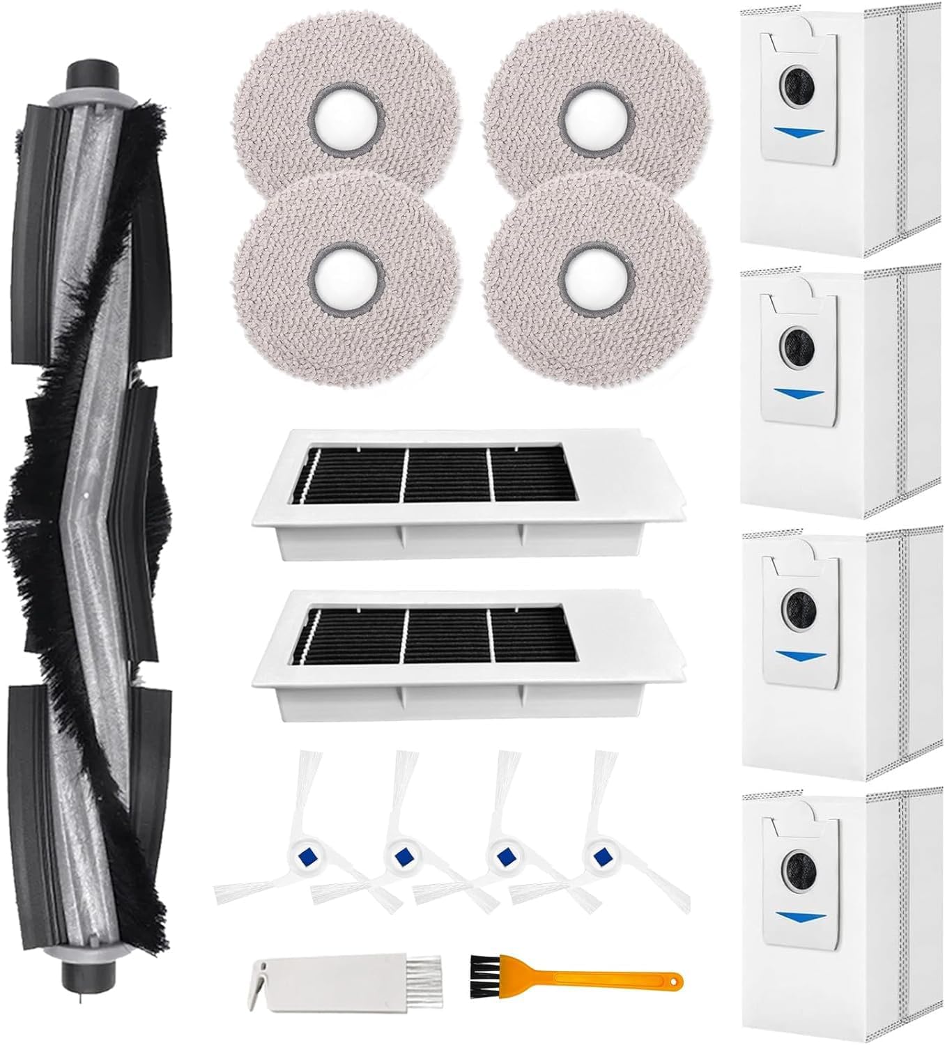 Moupaa17 Pcs Replacement Kit for Ecovacs Deebot X2 Omni / X2 / X2 Pro / DEX86 Robot Vacuum Cleaner, 1 Main Brush, 4 Side Brush, 2 Filters, 4 Wipes, 4 Dust Bags, 2 Small Tools