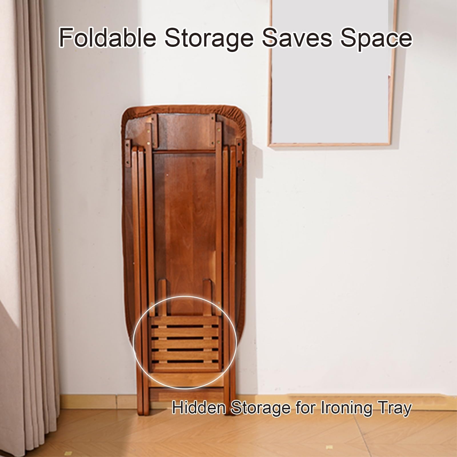 Tabla de Planchar Plegable Extragrande de Madera Maciza, Extra Ancha Mesa Planchar con Soporte de Hierro Extraíble y 3 Alturas Ajustables
