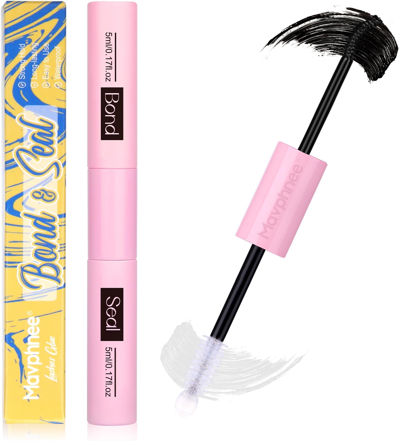 Lash Glue Bond and Seal Long Lasting Strong Hold Waterproof 2 in 1 Cluster Eyelash Glue for DIY Lash Extensions by Mavphnee