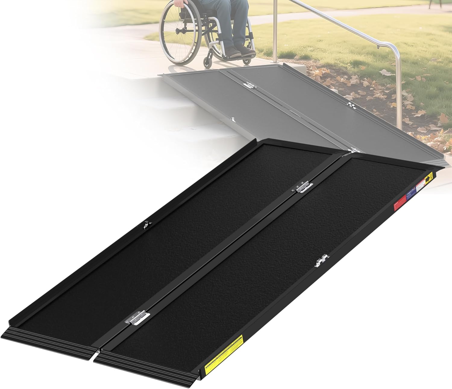 5FT Portable Wheelchair Ramp with Quick-Lock, Black Seamless Non-Slip Aluminum Folding Handicap Ramp,Threshold Ramp for Doorways, Wheel Chair Ramp for Home Steps 5FT(Using height 5-15'')