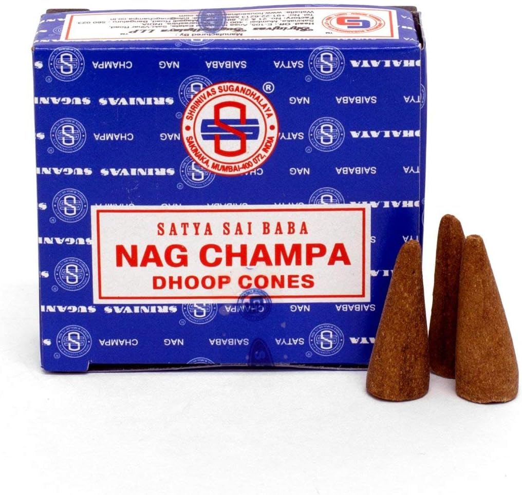 Satya Sai Nag Champa Pack of 3 Satya Sai Baba Nag Champa Incense Dhoop Cones - Authentic Indian Aroma for Meditation and Yoga | Hand-Rolled Fragrant Spiritual Incense