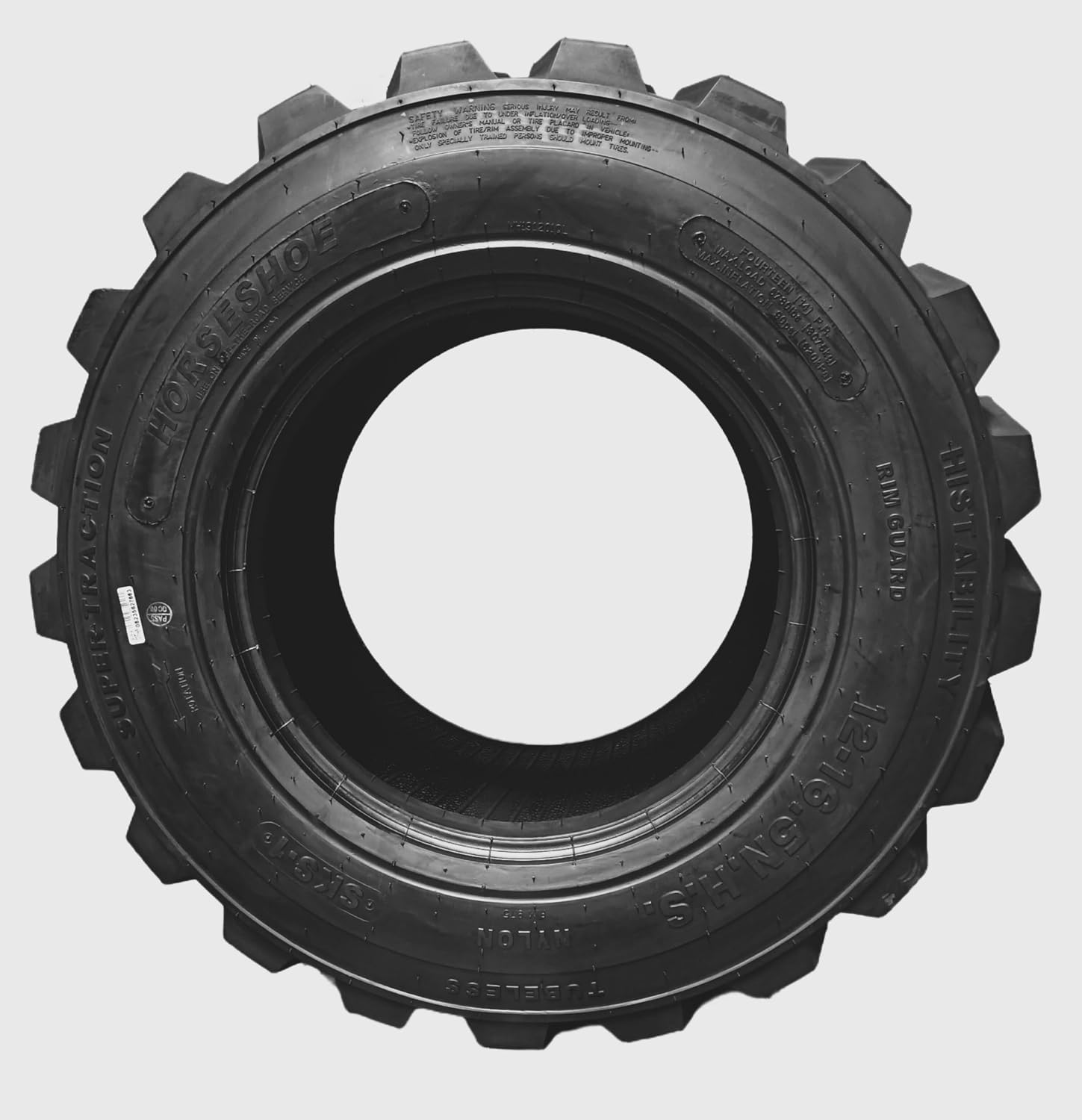 HORSESHOE 12-16.5 14 PLY Skid Steer Loader Tubeless Tire w/Rim Guard Heavy Duty G Load 12x16.5 305/70-16.5 NHS SKS1 L2/G2 T168