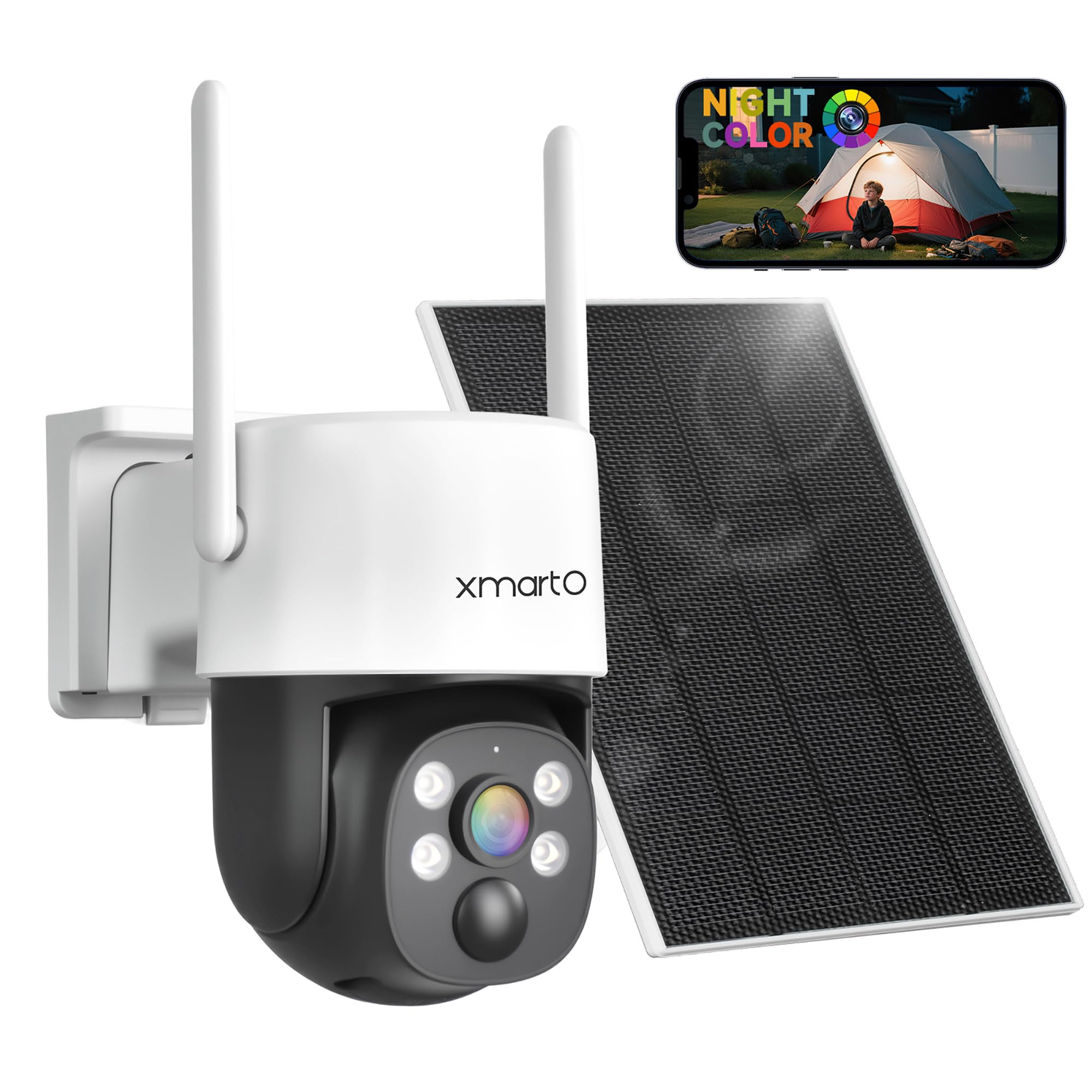 XMARTO Wireless Solar Security Camera, 0-Light Night Color PTZ AI Tracking