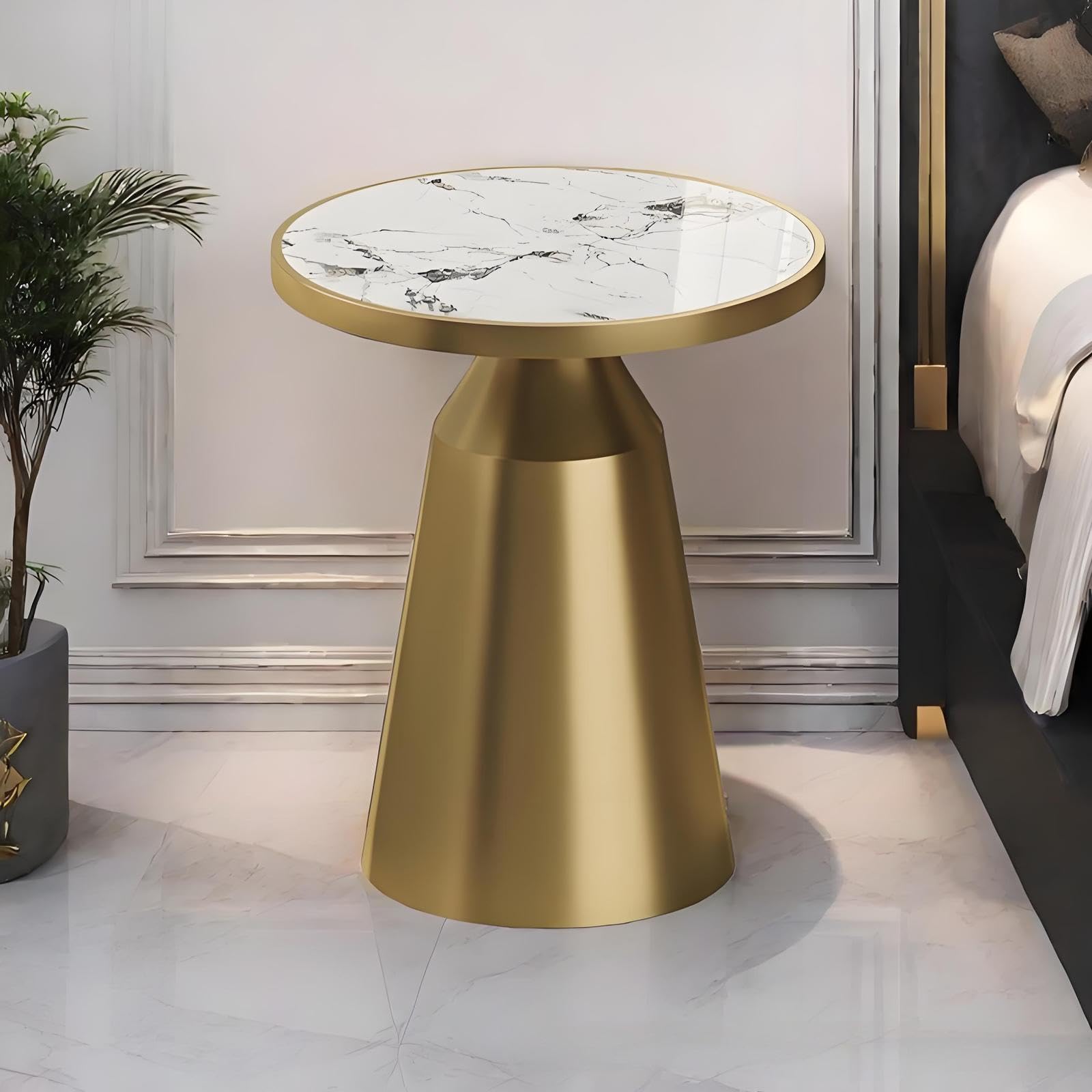 Table d'appoint ronde en ardoise et métal noir de 50x50x58 cm pour le salon