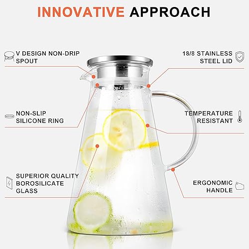 Miniatura 5 de SUSTEAS 2.64 Quart Stove Top Whistling Tea Kettle and 68 ounces glass pitcher with lid for homemade beverage