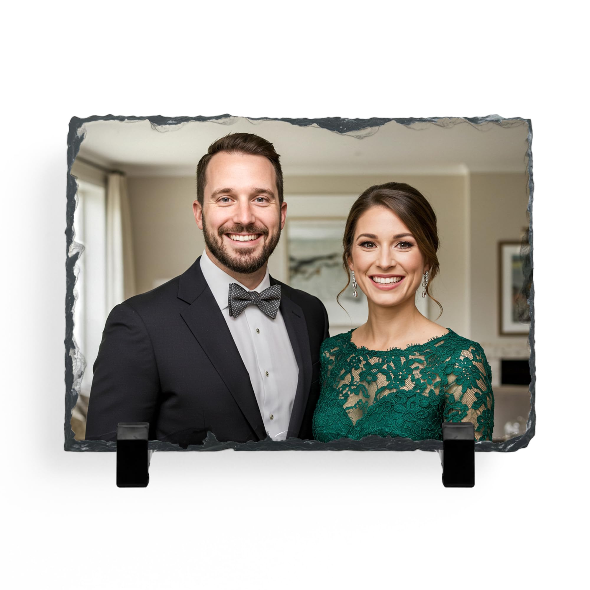Personalised Rock Slate Coaster Custom Collage Photo/Text Print Glossy Finish with Table Stands Unique Gift for Home Office Decor (Single Image)