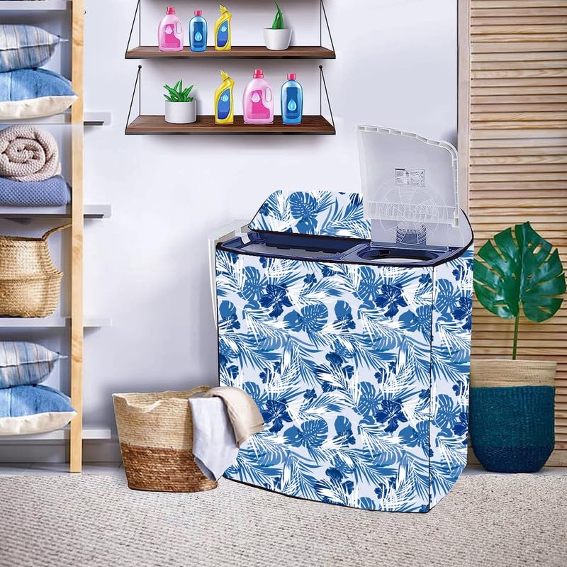 Image of PVC Semi Automatic Washing Machine Cover Suitable For Samsung, Lg, Whirlpool 9kg, 9.5kg, 10kg, 10.5kg, 11kg & 11.5kg | Waterproof & Dustproof Cover, White Blue.