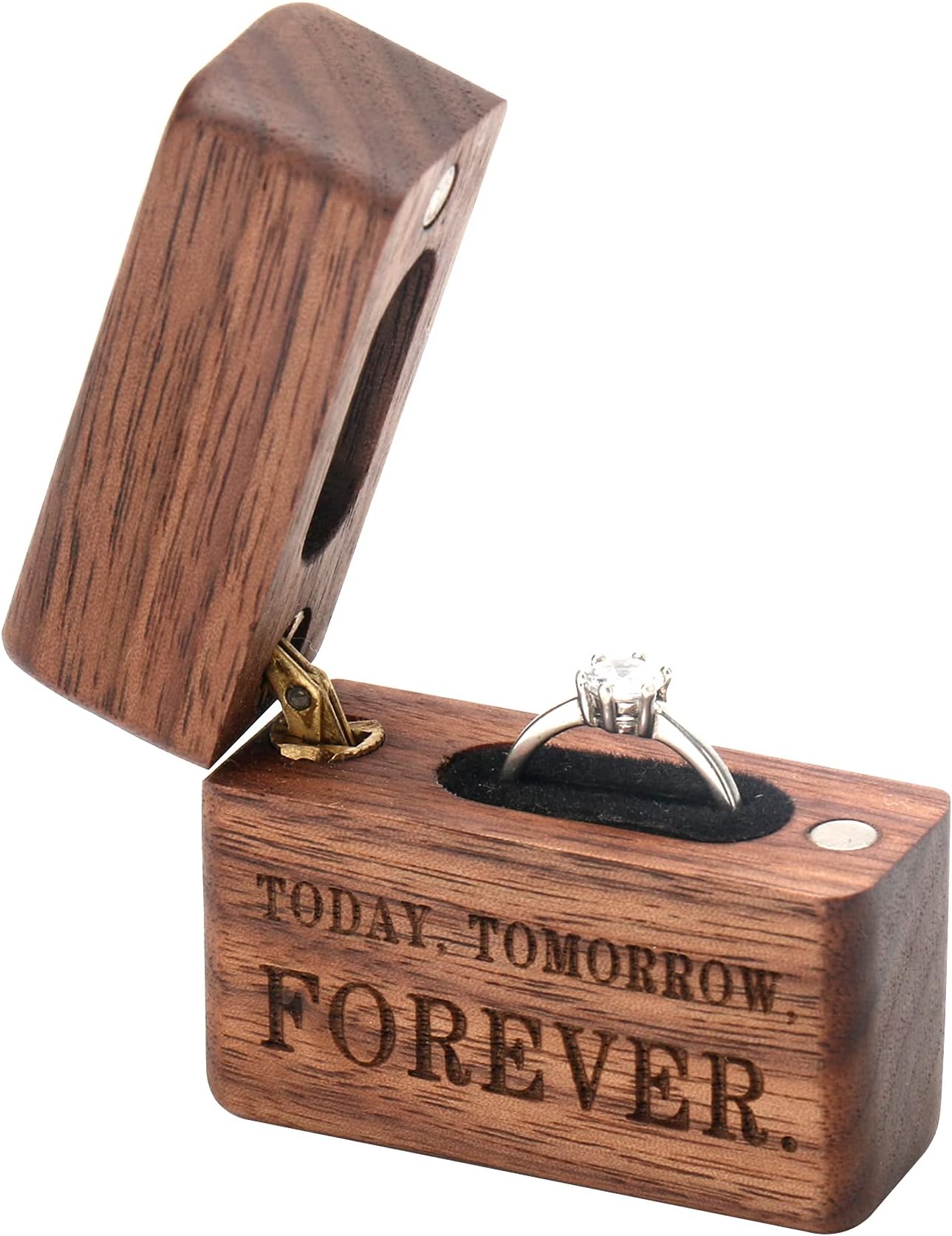 Wooden Ring Case - Portable Engagement, Proposal & Wedding Ceremony Jewelry Display Box (Today Tomorrow Forever)