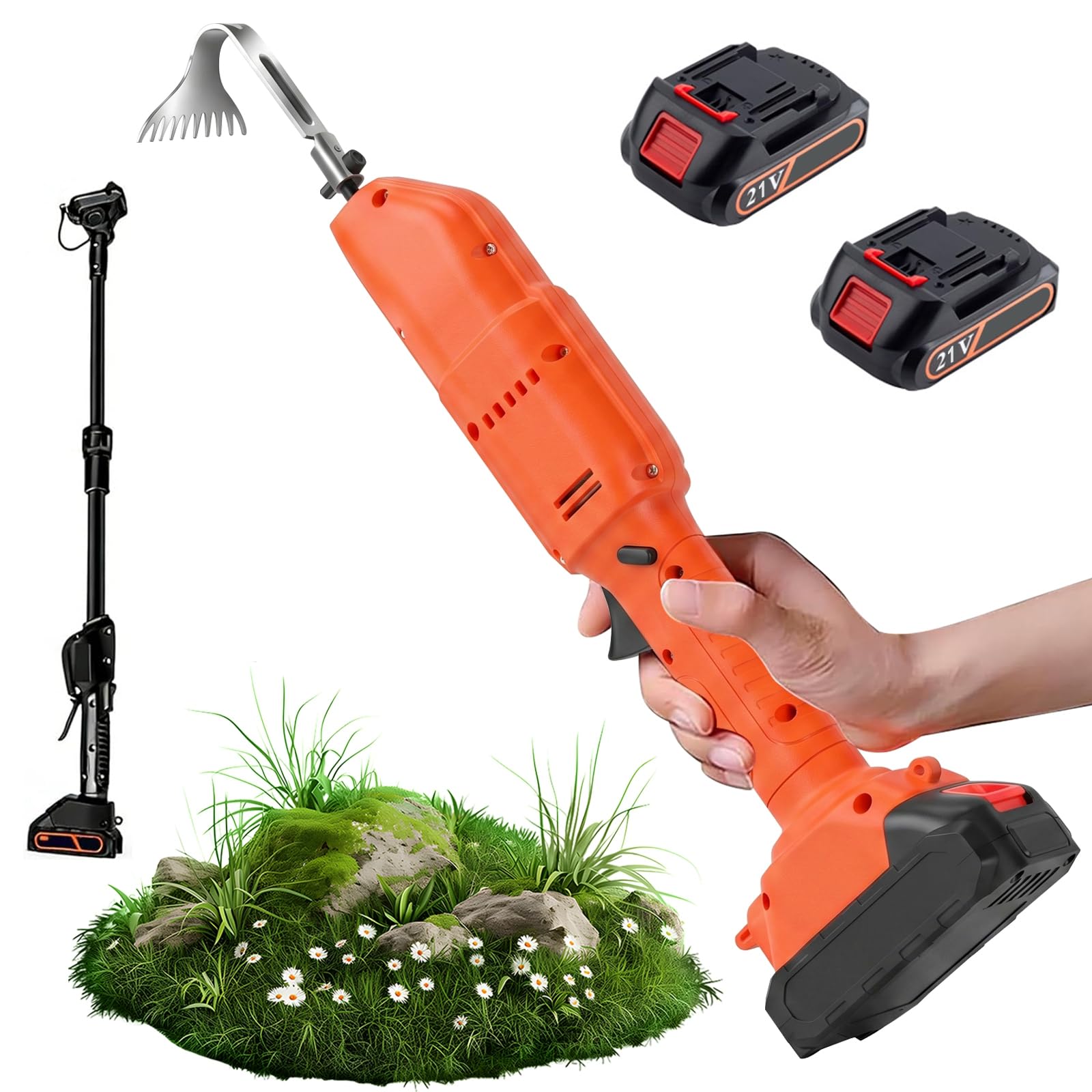 Désherbeur Électrique sans Fil, Décompacteur de Sol 30mm – Compatible Batteries 18‑21V – Autonomie 2h – Acier au Manganèse – Outil de Désherbage Léger pour Jardin, Potager, Massif (2 Batteries)