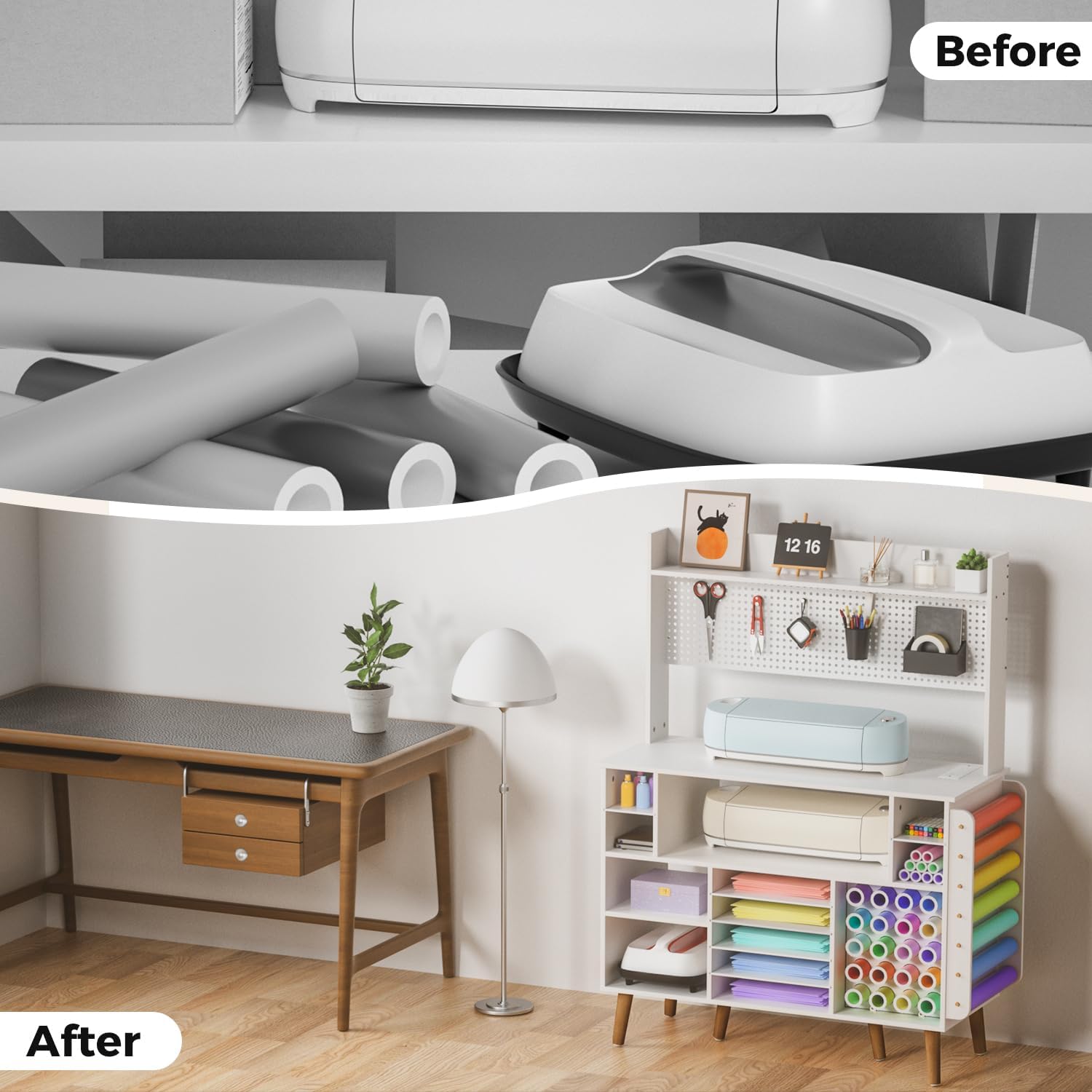 Organization and Storage Table Compatible with Cricut Machines - Craft Room Furniture,Craft Storage Table with Power Outlet,Craft Table for Vinyl