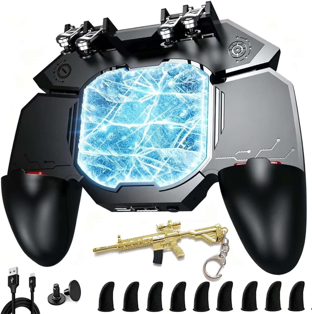 Mikirini Mobile Phone Game Controller w/built-in 4000mAh Battery & Semiconductor Cooling Fan for 4.5-6.7" iPhones/Android Phones, compatible with PUBG Mobile/Call of Duty Mobile/Fortnitee Mobile/Free Fire