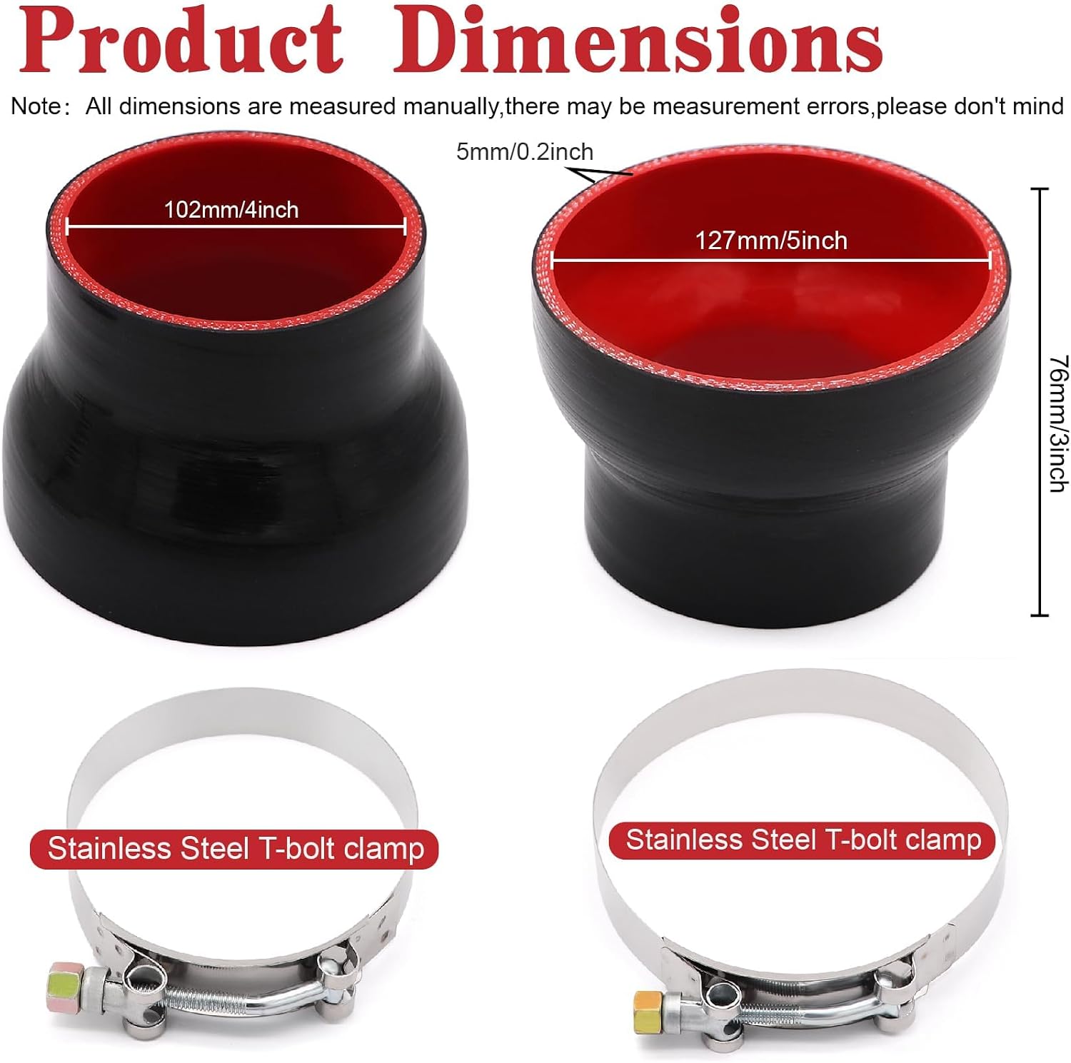 ID 4-inch to 5 inch Straight Reducer Coupler Silicone Hose