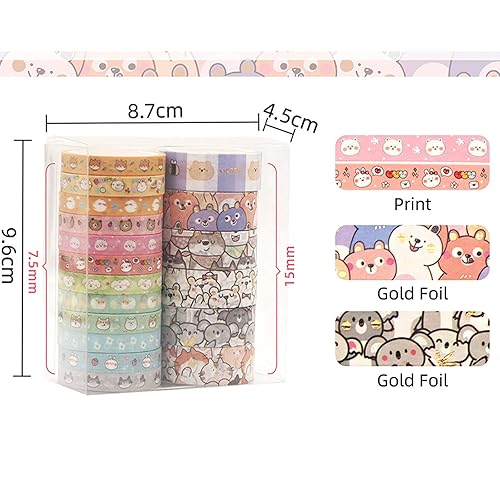 Miniatura 7 de Cinta Washi de animales Kawaii  18 rollos de cinta Washi delgada con gato perro Corgi conejito cinta Washi de anime perfecta para diario de balas