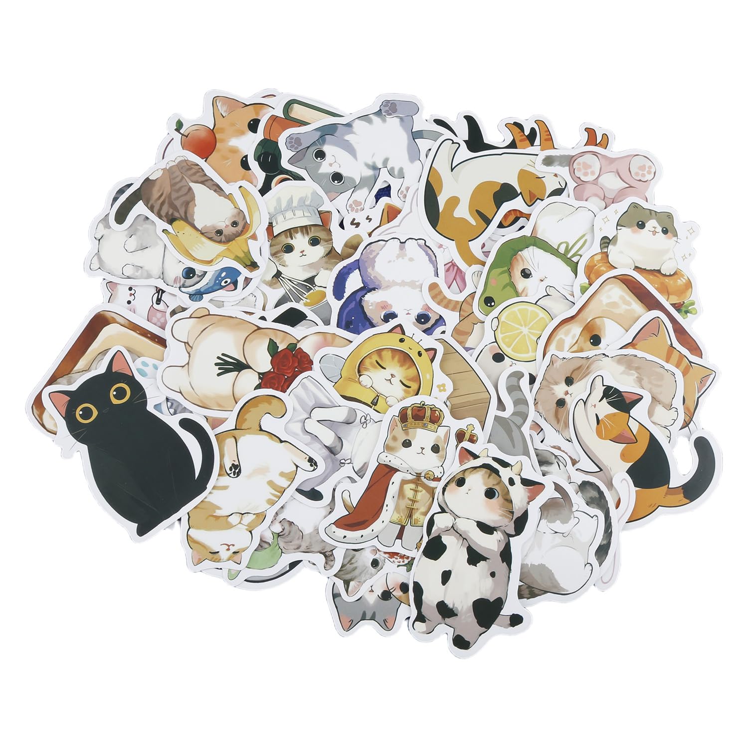 Tabanzhe 50pcs Cute Cartoon Cat Stickers, Kawaii Vinyl Waterproof Self-Adhesive Decals for Scrapbooking Planner Journal Laptop Water Bottle DIY Decoration