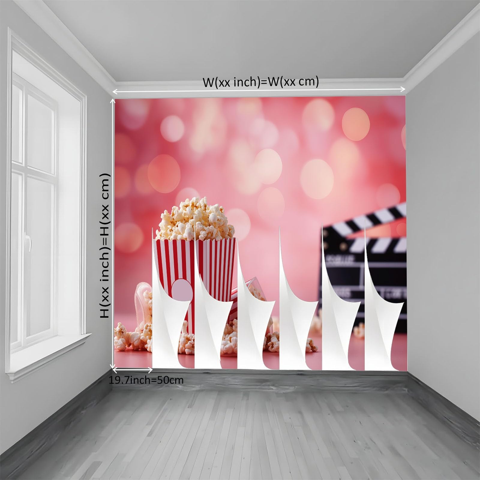 Różowa tapeta w stylu kinowym 350 x 256 cm, tapeta z włókniny retro popcorn do salonu sypialnia przedpokój tło telewizora - łatwa instalacja nowoczesna dekoracja ścienna