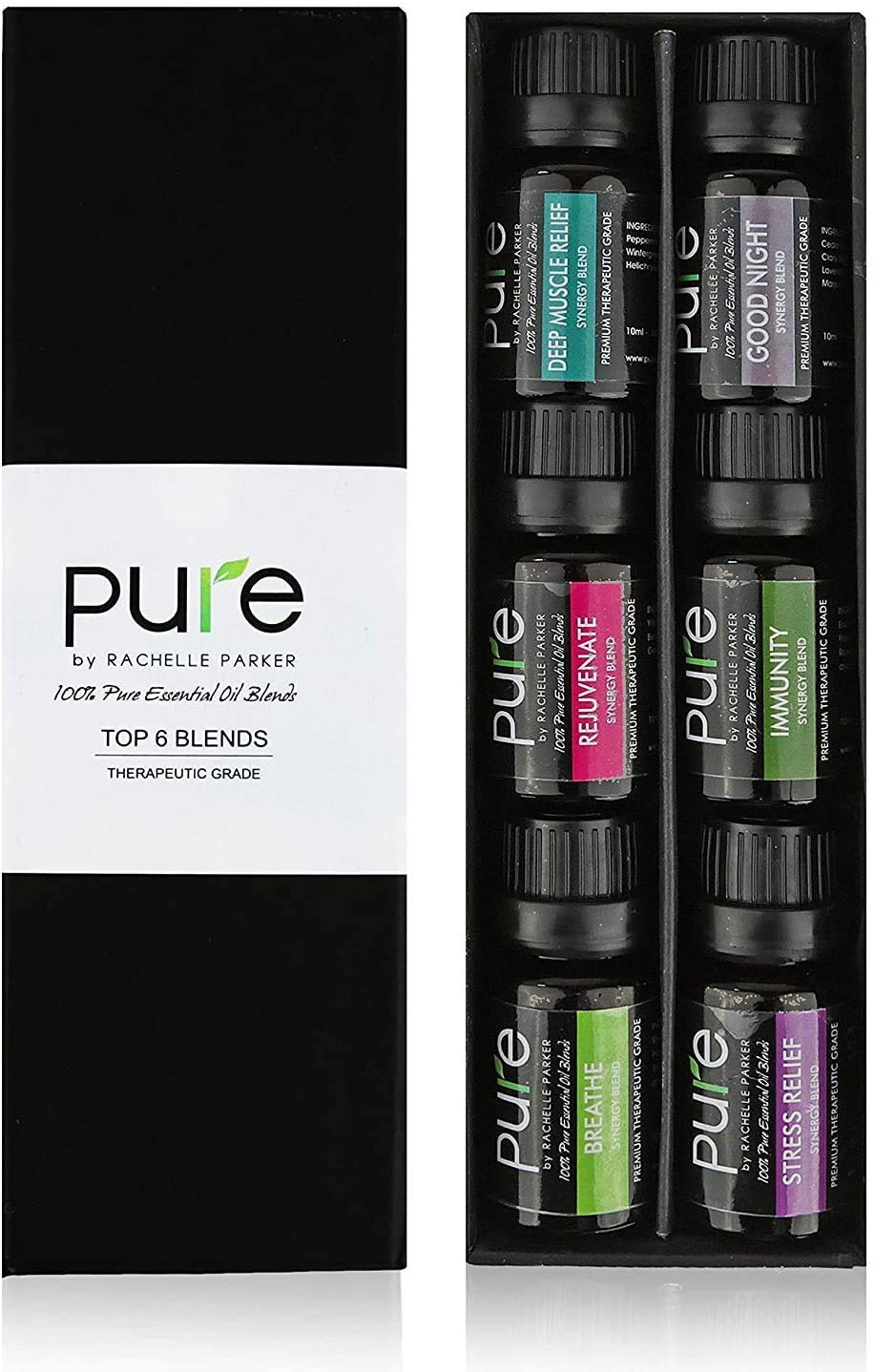 PURE Essential Oil Blends.Gift pack 6 Synergy Blend Set. Synergy Essential Oil Blend Beginner Starter Set Includes Good Night, Muscle Relief,Rejuvenate, Immunity, Breath & Stress Relief Oil Blends…