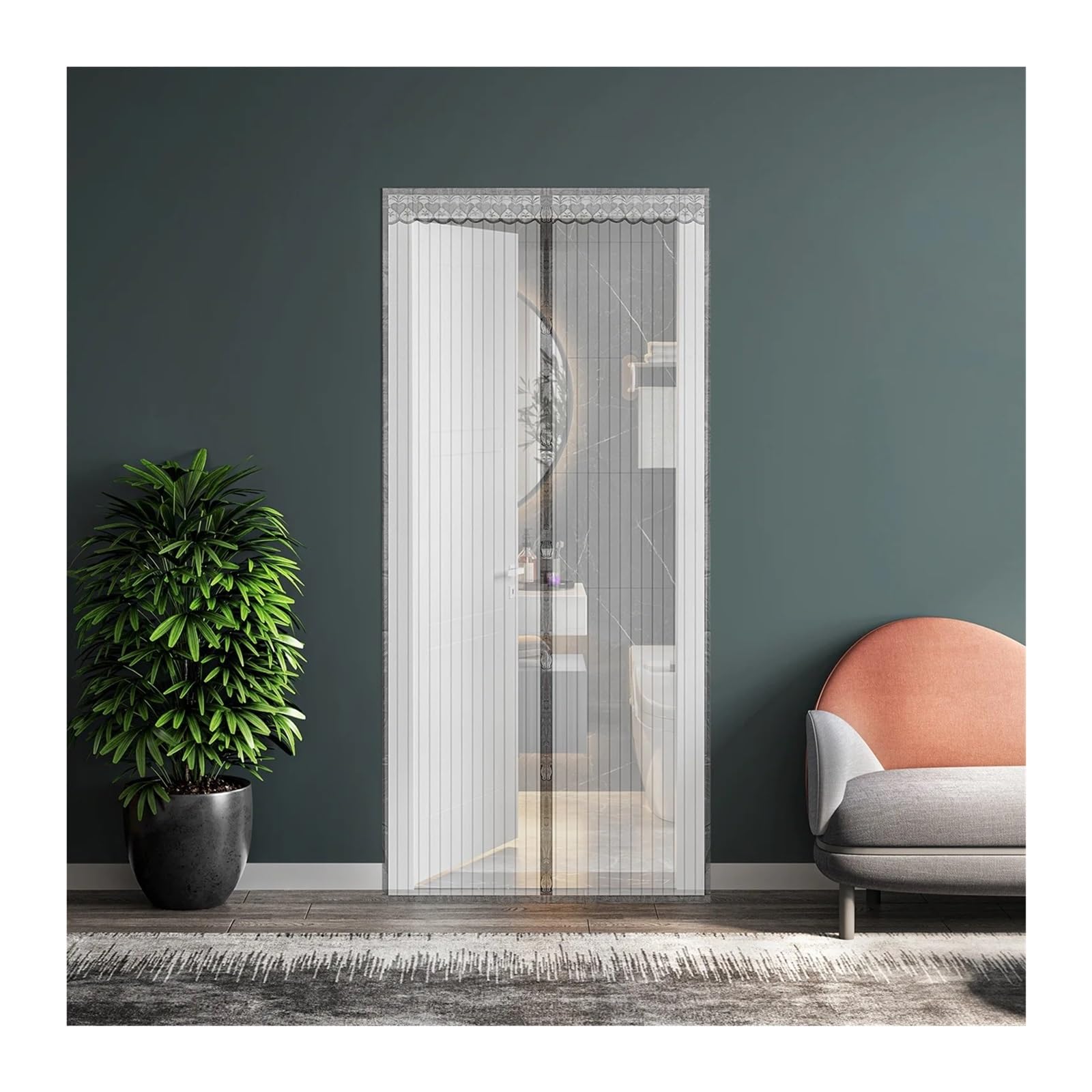 Missffcat Grey Summer Mosquito Proof Suction Mesh Door Curtain - Universal Screen For Home Use(,100X210cm)
