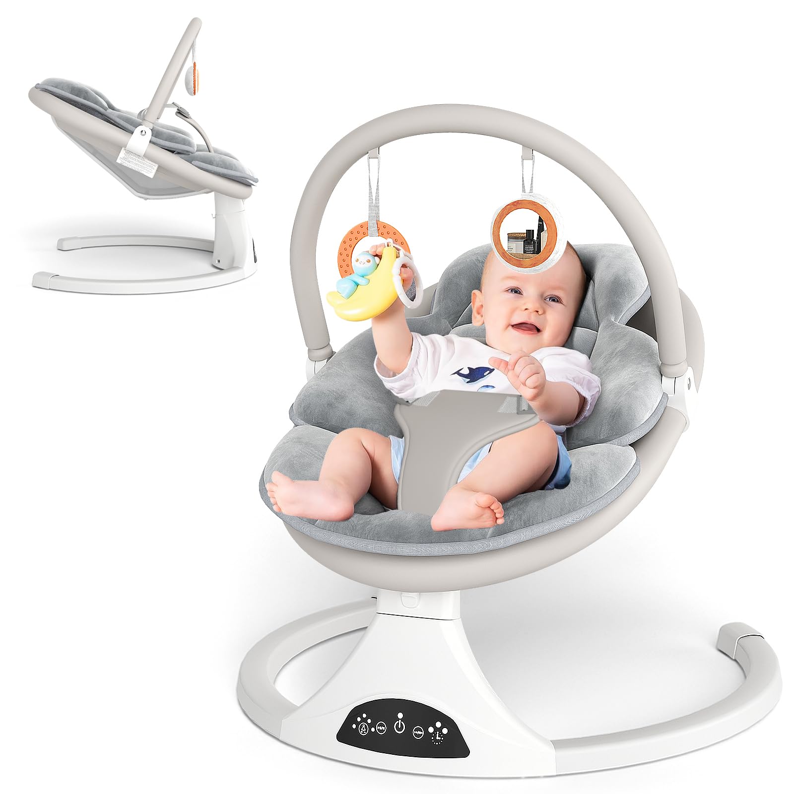Electric Baby Swing with Remote Control - 5 Natural Motion Speeds, Detachable Seat Pad | Portable Infant Swing for Indoor/Outdoor Use (0-6M, 20lbs) (