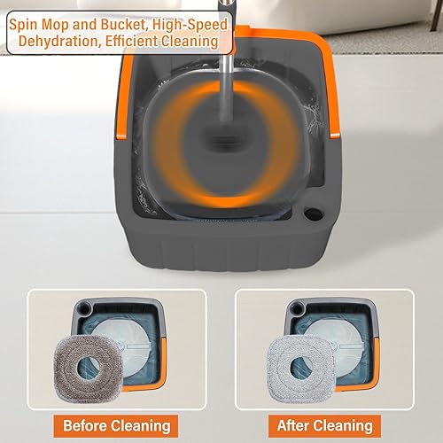 Miniatura 4 de Juego de trapeador giratorio y cubo con sistema de agua sucia y limpia de autoseparación, trapeador cuadrado giratorio de 360 y cubo con escurridor,