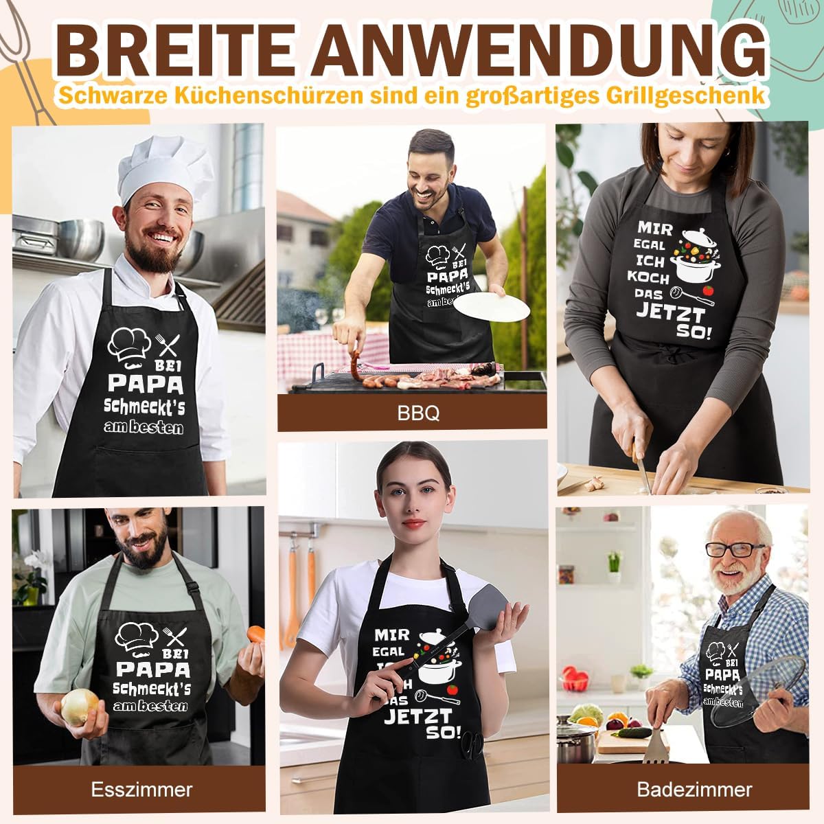 Kochschürze Herren Damen Schwarz, Baumwolle Grillschürze für Männer Lustige Schü