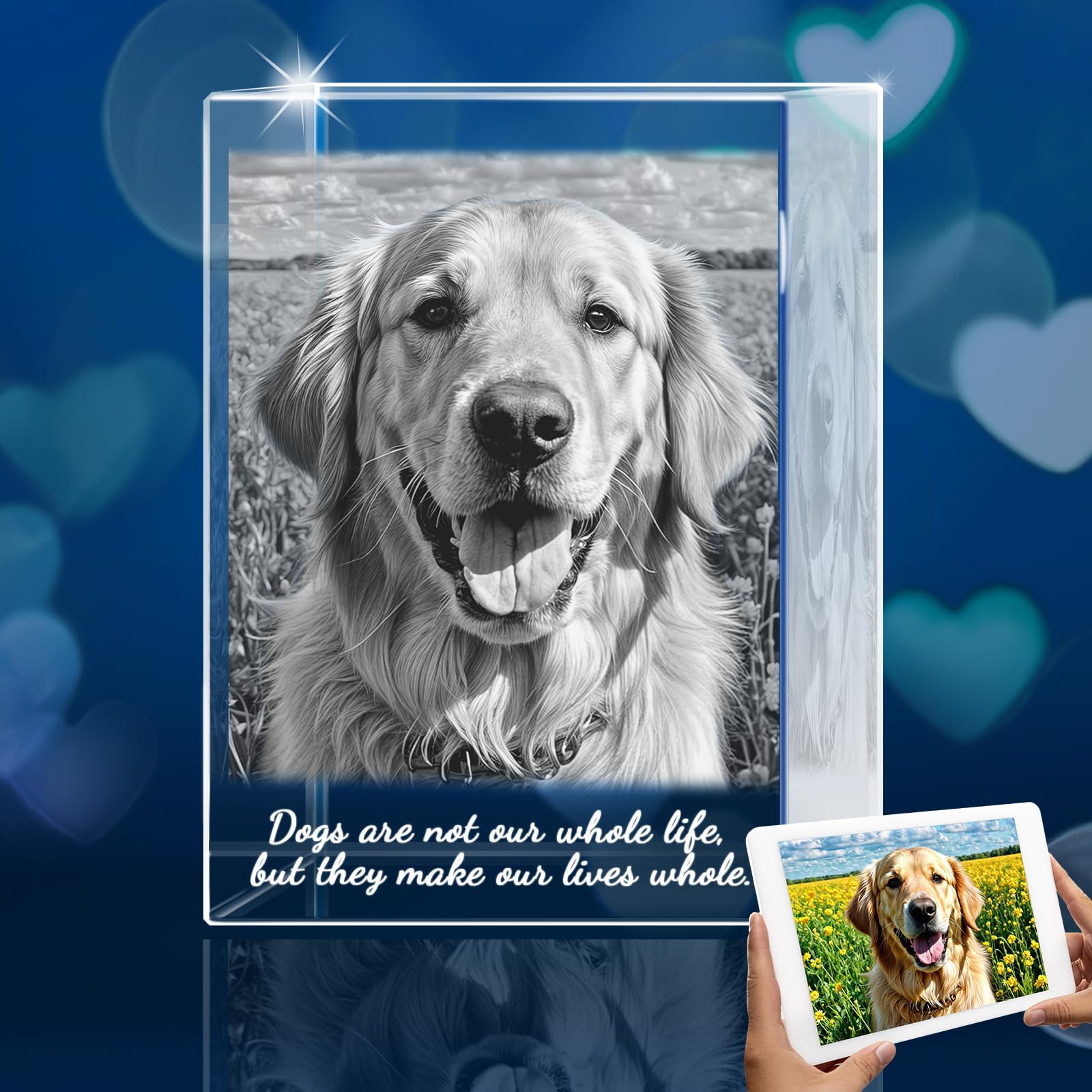 3D Crystal Photo Personalized Custom, Laser Photo Etched Engraved in Crystal with Your Own Photo, Unique Memorial Birthday Engagement Wedding Memorial Valentine's Christmas Day Gifts (Portrait, L)