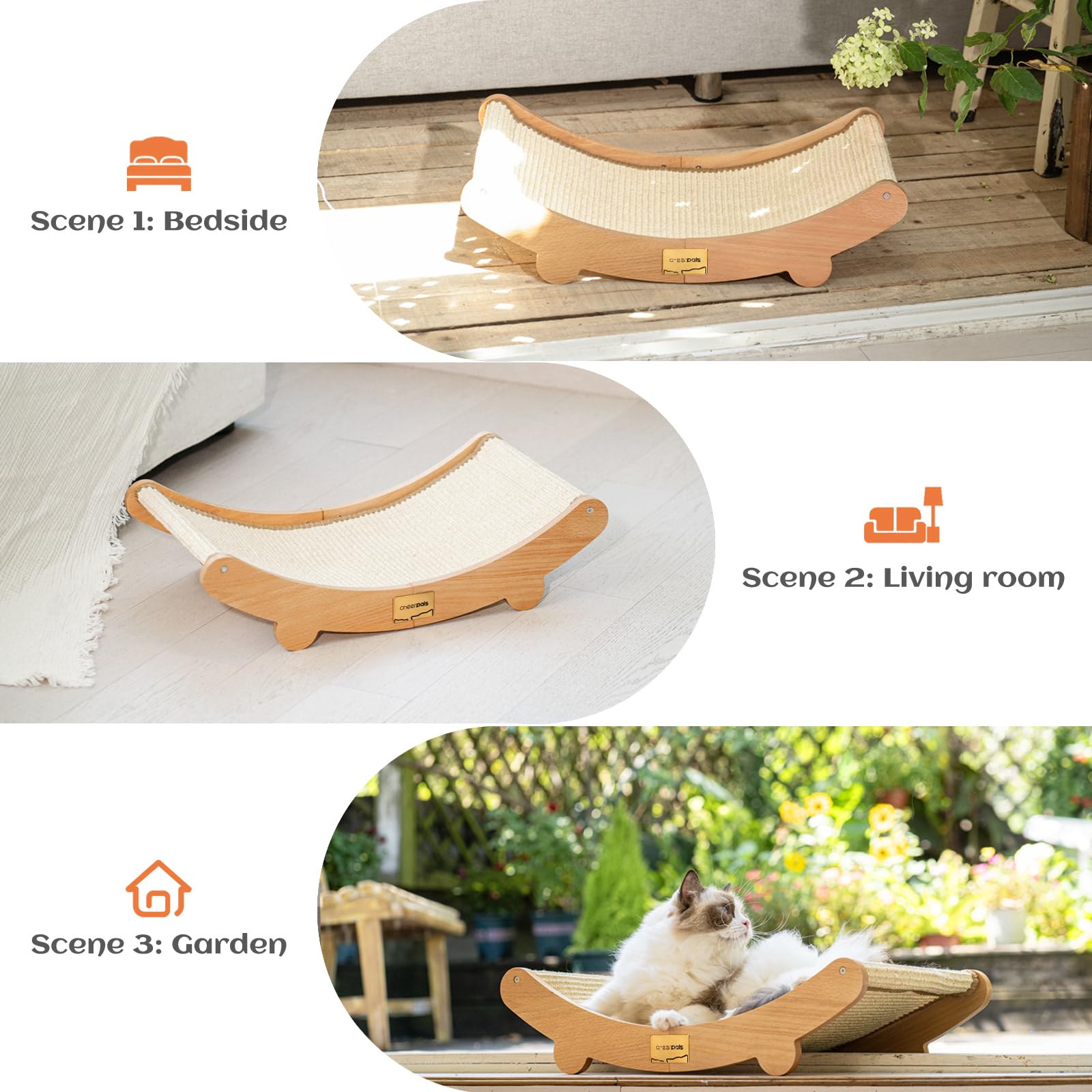 CheerPals Sisal Kratzbrett Katzen - 160° Gebogenes Design, Massives Buchenholz & Natürliche Sisal Pad Katze Kratzmatte, Extra Große 60x35x15cm Kratzmöbel für alle Katzen