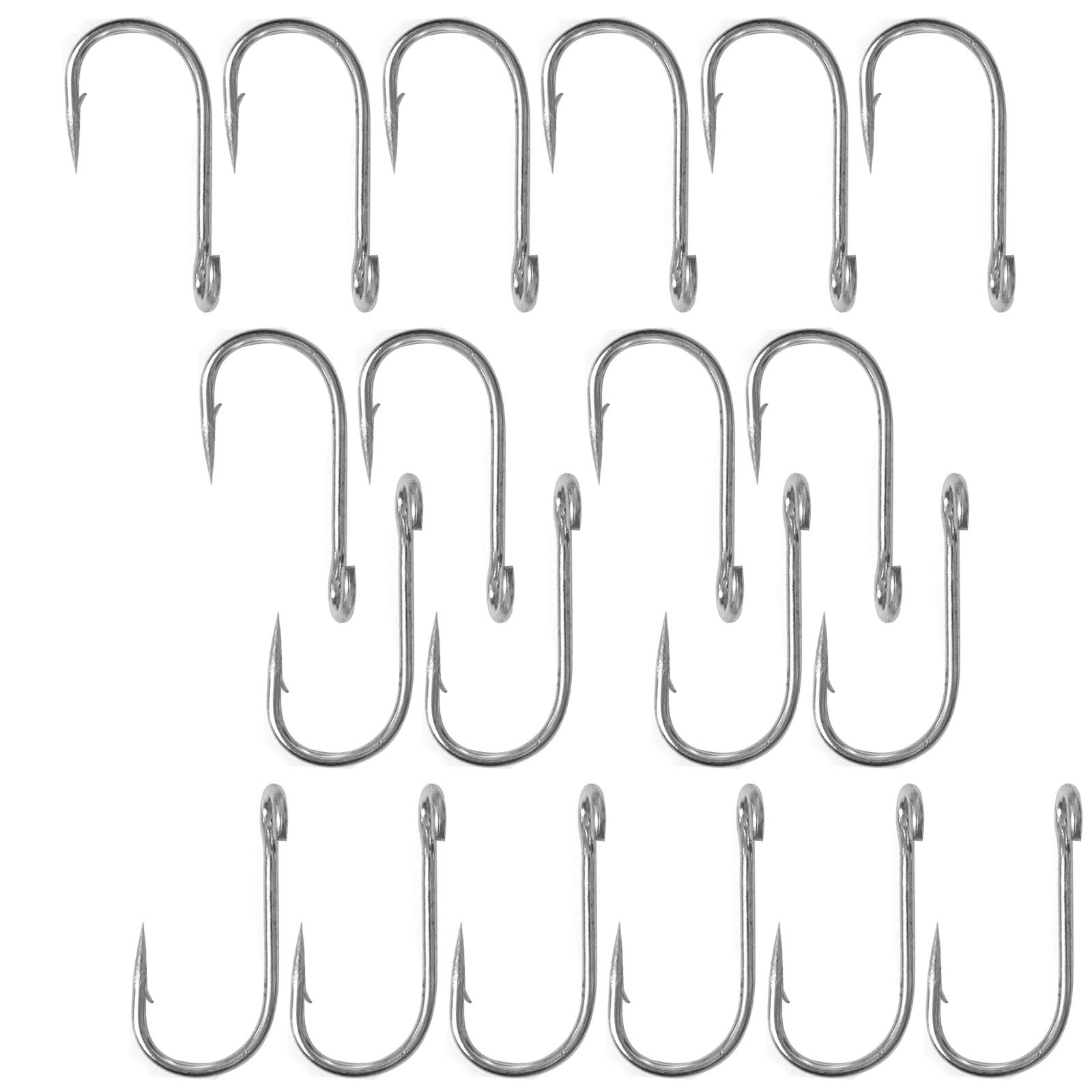 Fish WOW! 20pcs Fishing 6X Strong Siwash Nickel Hooks Open Eye - Size 5/0