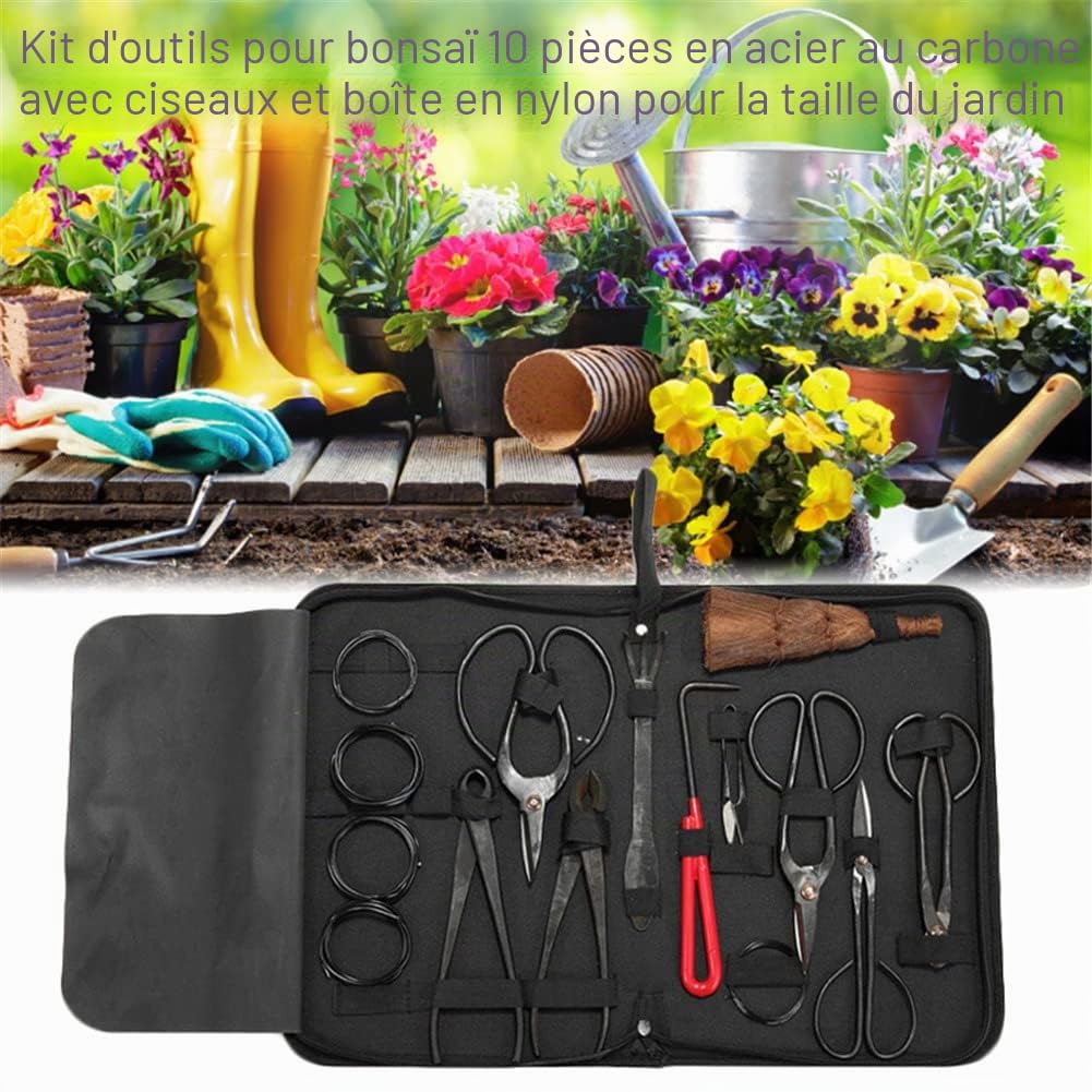 Bonsai Kit Outils Ensemble Outils de Jardinage Ciseaux Cisaille en Acier Carbone avec Étui en Nylon pour Jardin Topiaire