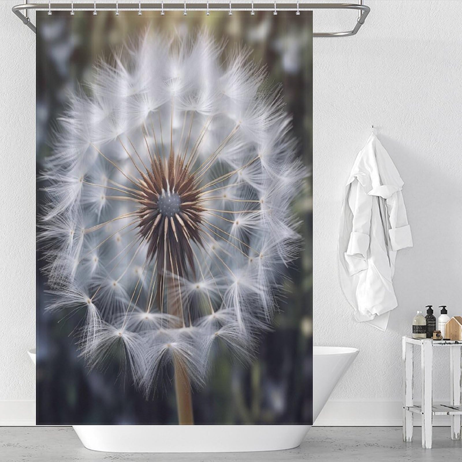 Rideau de douche dandelion polyester imperméable lavable pour baignoire 122x183cm