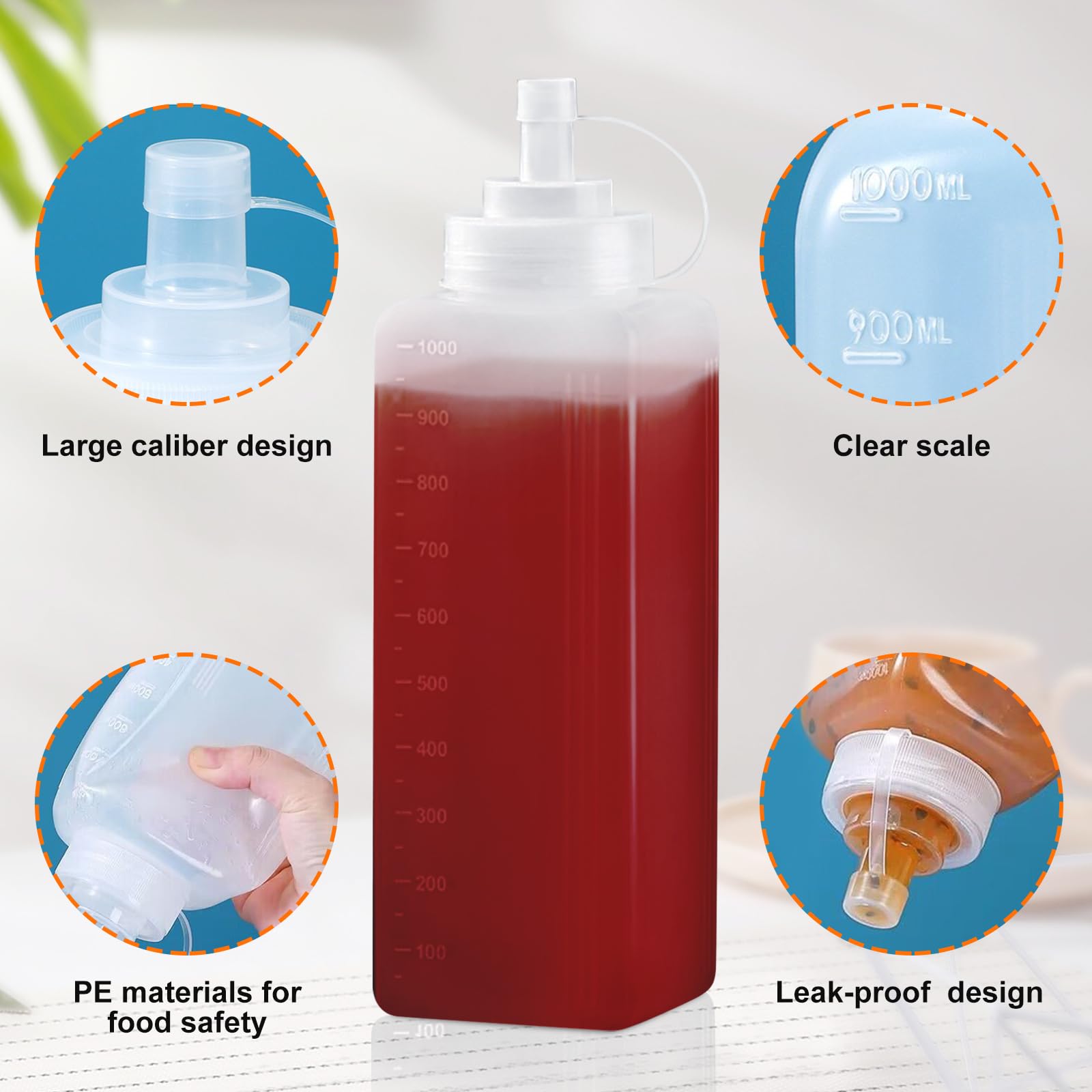 3 Piezas Botella de Salsa: 1000 ML Bote Plastico para Salsas, Squeeze Bottle, Condimento Botellas, Botella de Ketchup, Transparente Condimento Botellas para Condimentos, Mayonesa, Mostaza