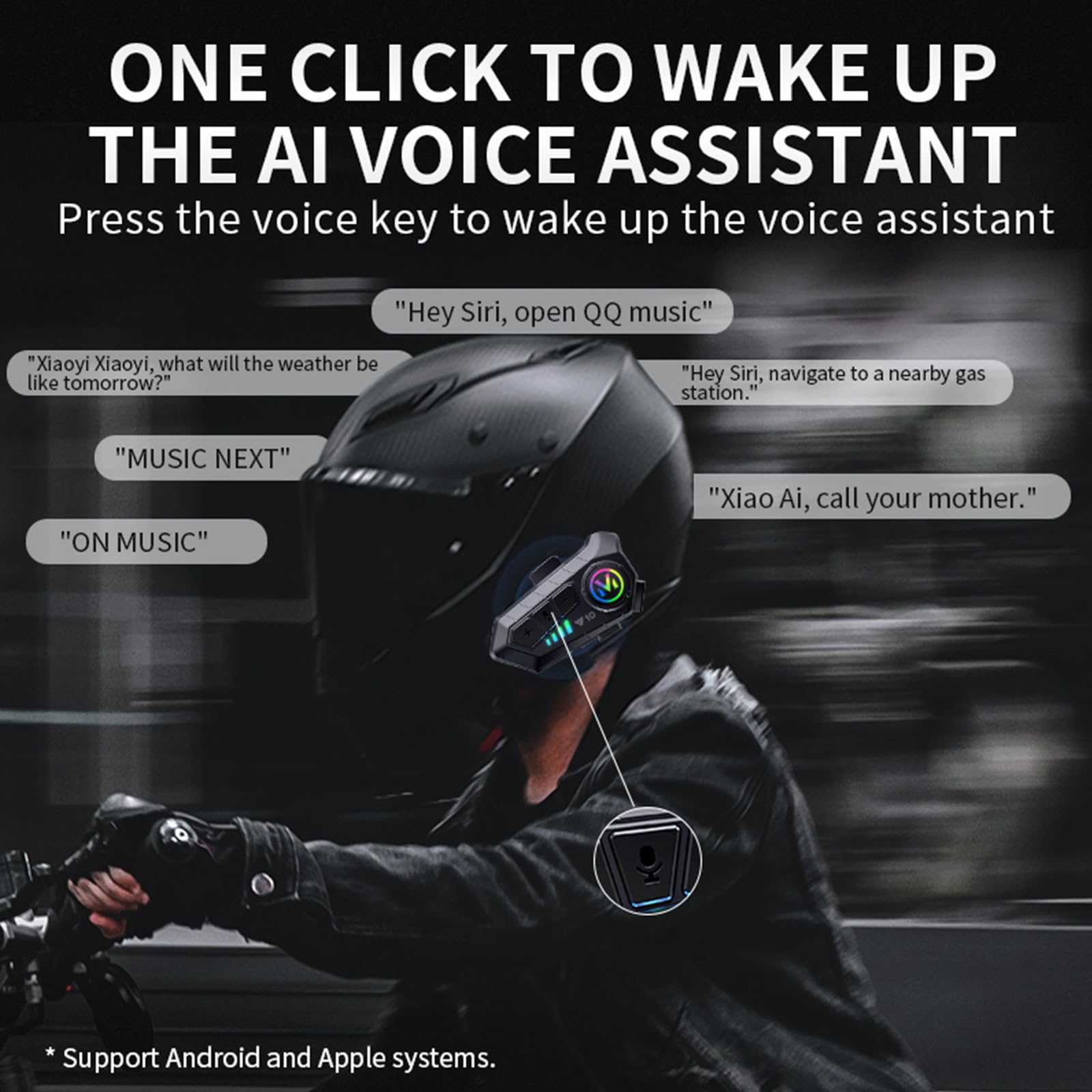 Docooler Y10 Motorcycle BT5.3 Intercom Headset Noise Cancellation Compatible with a Variety of Helmets, Black, Hard Mic - Image 2