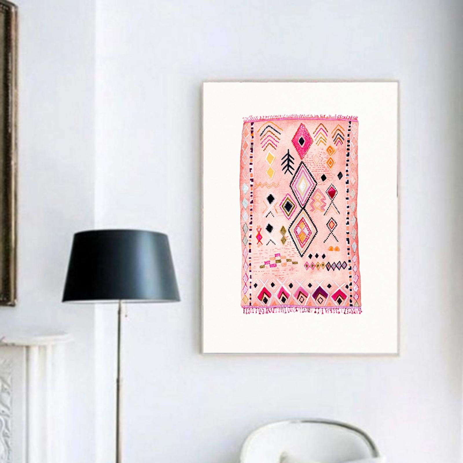 Yooyu Alfombra Arte Pintura Boho Cuadros de Pared Ojo Tribal Canasta Tejida Acuarela Lienzo Arte Impresiones Inicio Bohemia Cartel Decoración de la Pared 50x75cmx3 Marco Interno