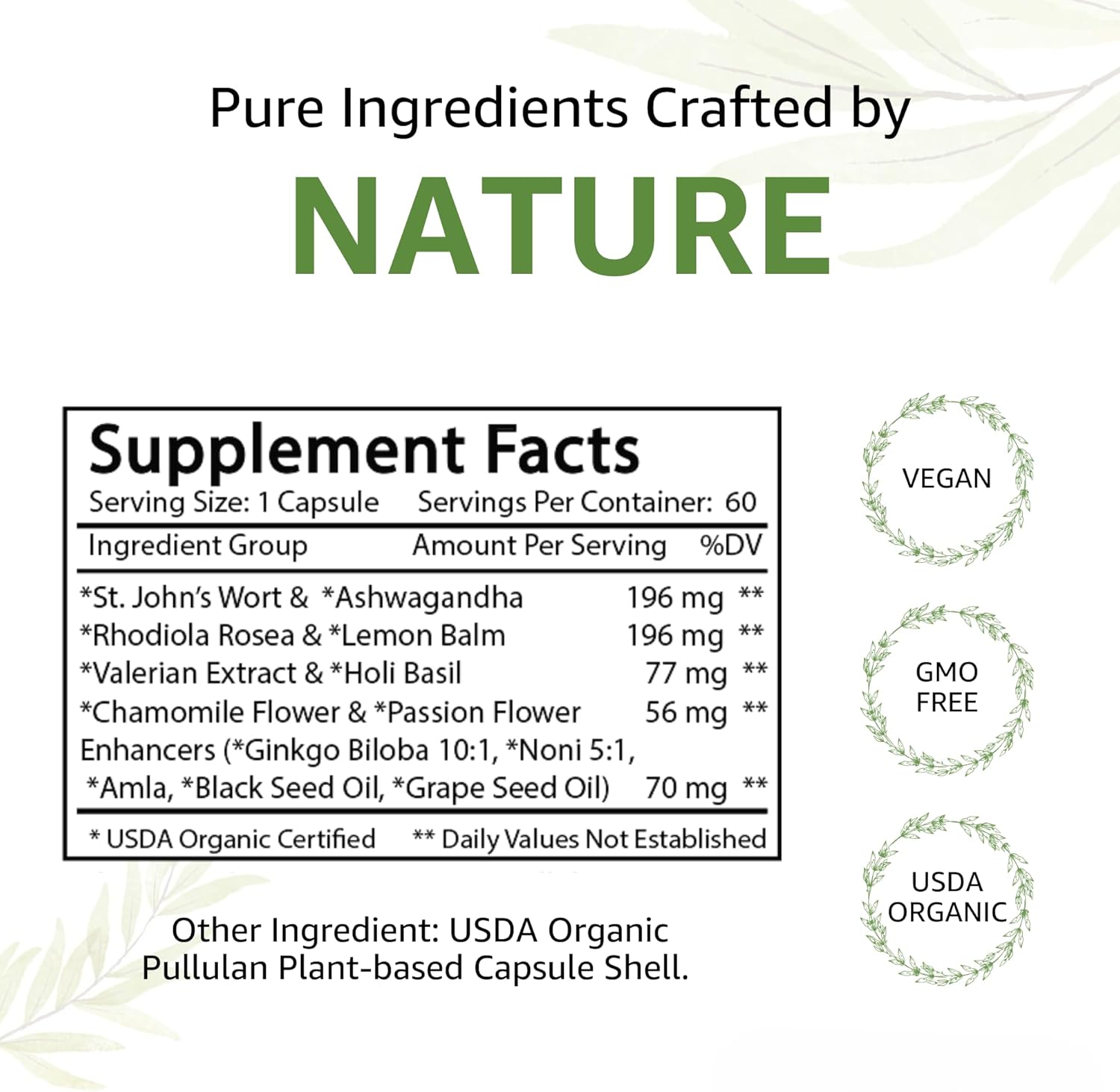 Organic MoodBliss | Supports a Calm, Relaxed & Positive Mood* | with Ashwagandha, St. John's Wort & Lemon Balm | USDA Organic, USA-Made, Non-GMO, Gluten-Free - 60 cts. - Image 11