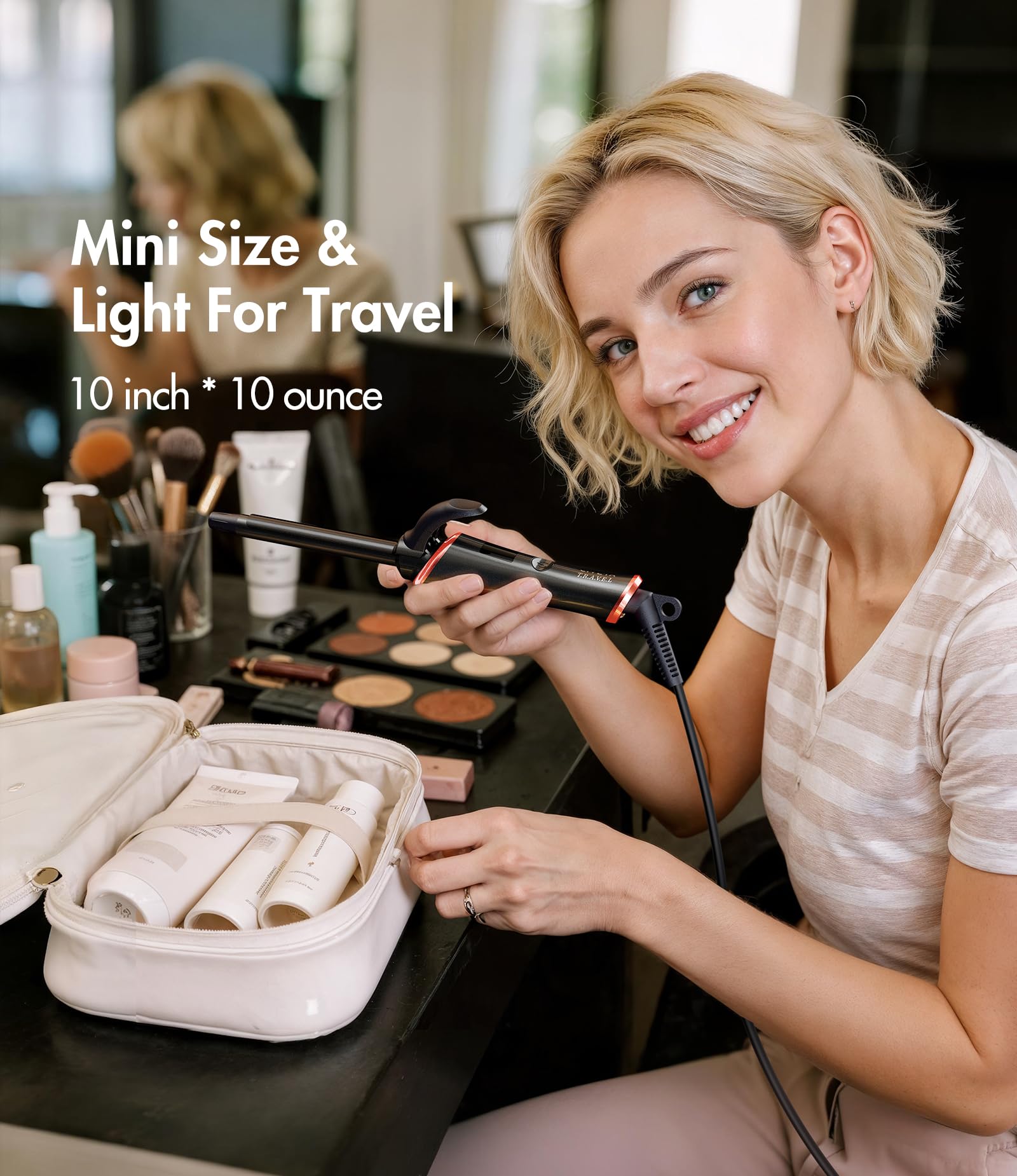 CIVEYA Mini Dual Voltage Travel Curling Iron with Ceramic Barrel