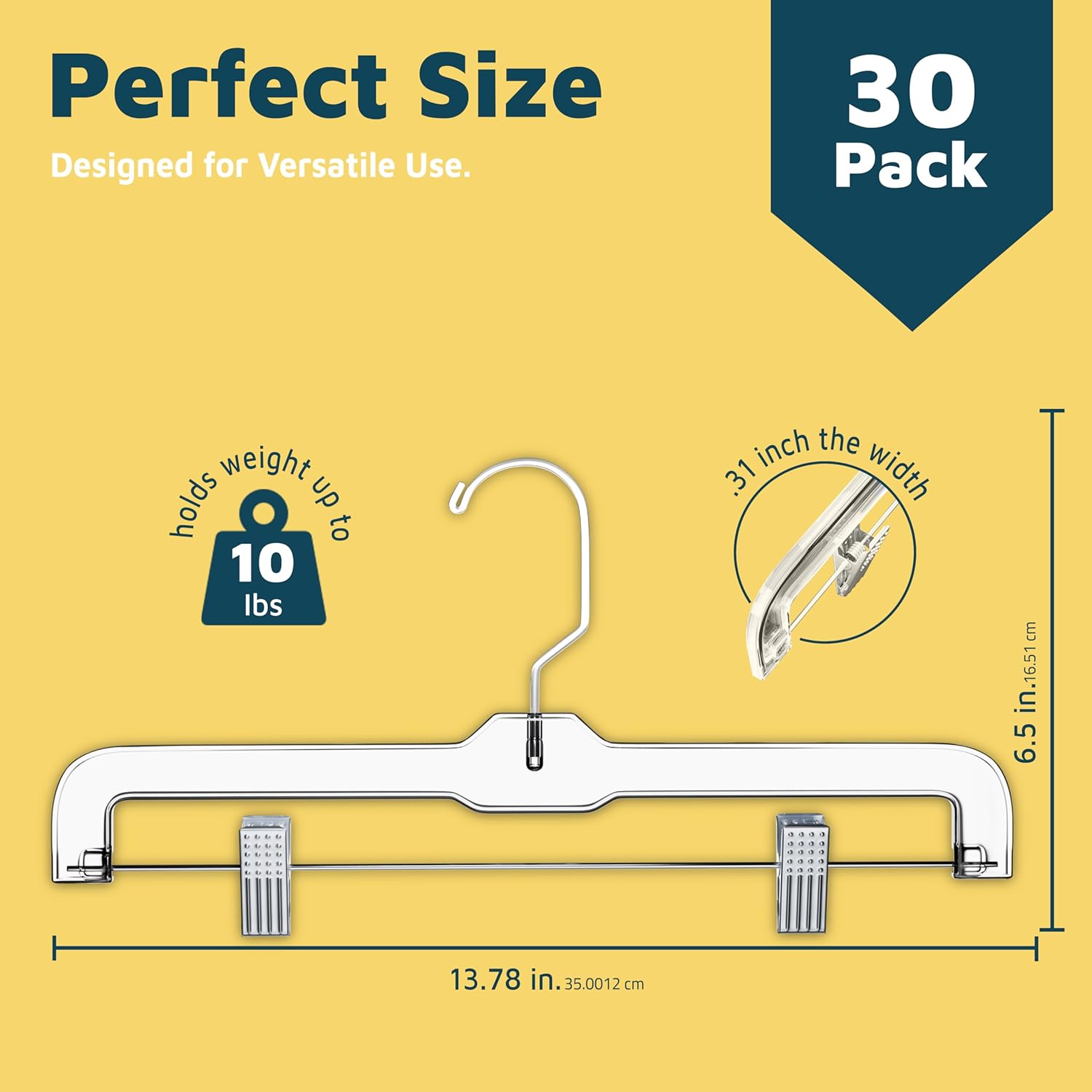 Lifemaster Clear Plastic Hangers - 30 Pieces 14 Inches Anti-Slip Space-Saving, Closet Organization Solution - Pants, Trousers, Skirts, Jeans Hangers with 360° Swivel Hook and Adjustable Clips - Clear