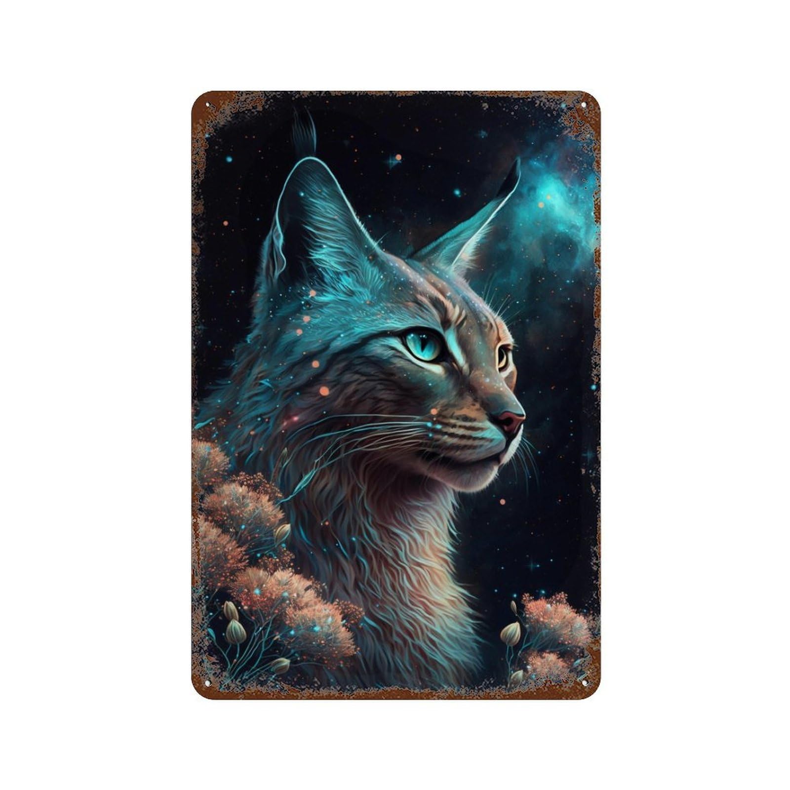 Galactic Feline Majesty Rustic Tin Plaque 11.8"x7.9", Industrial Home Decor for Pub, Kitchen And Man Cave Decor