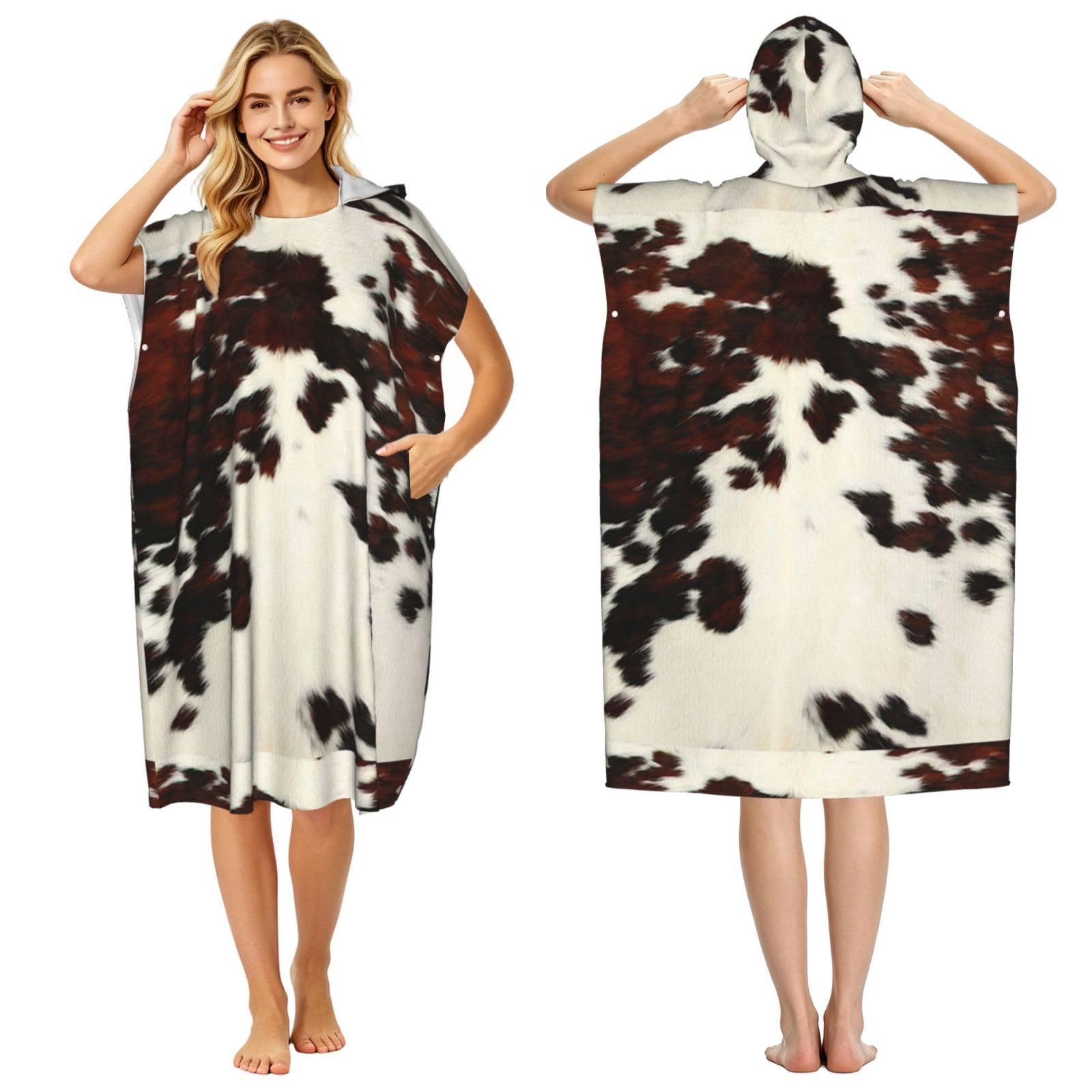 Poadnly Cow Spots, Adult Hooded Beach Towel 90 x 110 cm,Changing Bath Robe, Surf Poncho Towel For Women Men
