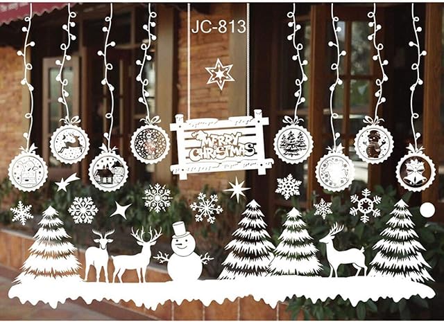 FLZONE 2 sheets Christmas Window Stickers,Christmas Window Clings,Merry Christmas Window Clings Wall Sticker for Christmas Xmas Window Display Decorations(Christmas snowman