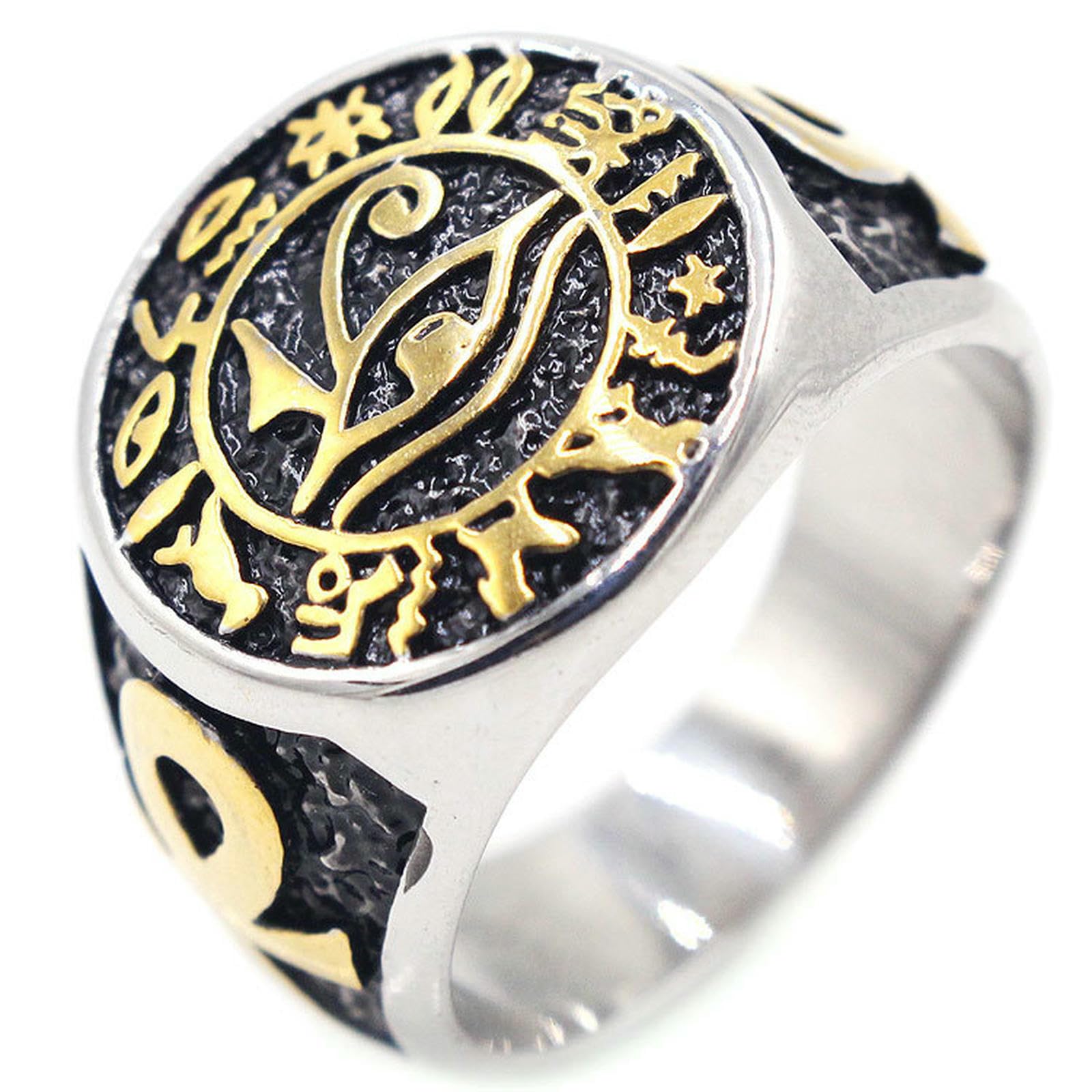 Titanstahlauge des Horus-Rings für Männer, Vintage-Edelstahlband, geheimnisvoller ägyptischer Stil, Schmuckgeschenk