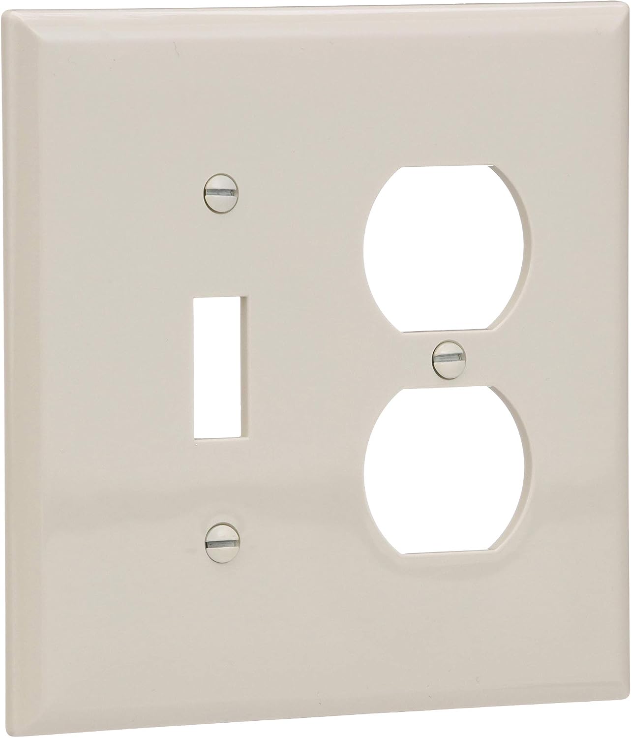 Eaton PJ18LA Mid-Size Polycarbonate 2-Gang Combination Toggle and Duplex Receptacle Wallplate, Light Almond