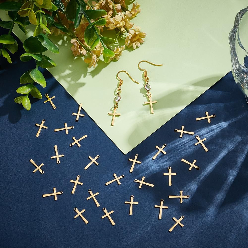UNICRAFTALE about 50Pcs 304 Stainless Steel Cross Connector Charms Links Easter Theme Crucifix Cross Charms Golden Cross Links Pendants Punk Pendants for DIY Necklace Bracelet Earrings Jewelry Making - Image 2