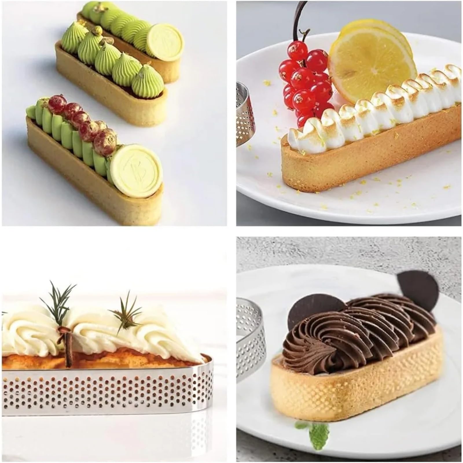 Anillo Para Tartas Molde poroso for pastel de Mousse, de acero inoxidable, ovalado, plateado, for postre, pastel de fruta, corteza de tarta de fruta pequeña, Quiche, 6 uds.