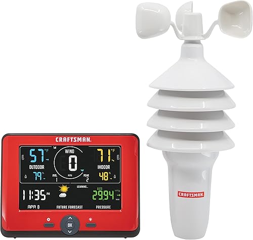 CRAFTSMAN Estación meteorológica personal con lecturas de temperatura y humedad para interiores y exteriores, medición de velocidad del viento,