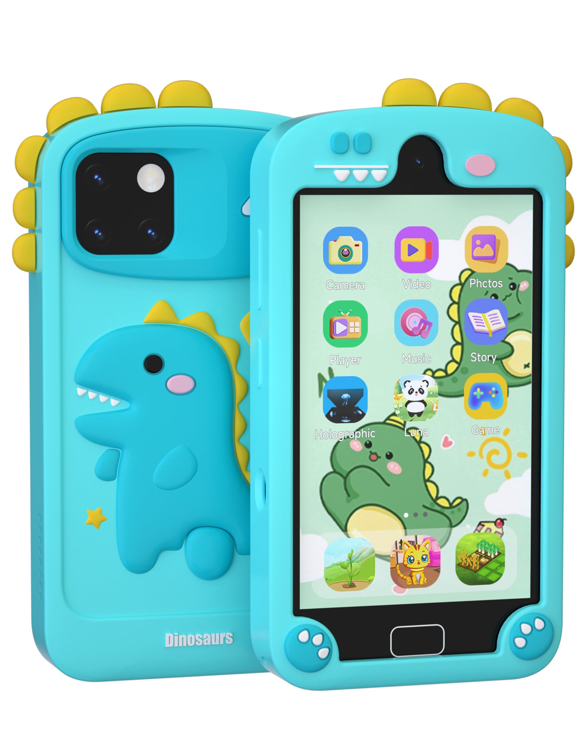Kids Phone - Toddler Boy Dinosaur Toys for Age 3-12, Christmas Birthday Gifts for Boys, 4.0" Touchscreen Kids Smart Phone with Dual Cameras, Games,