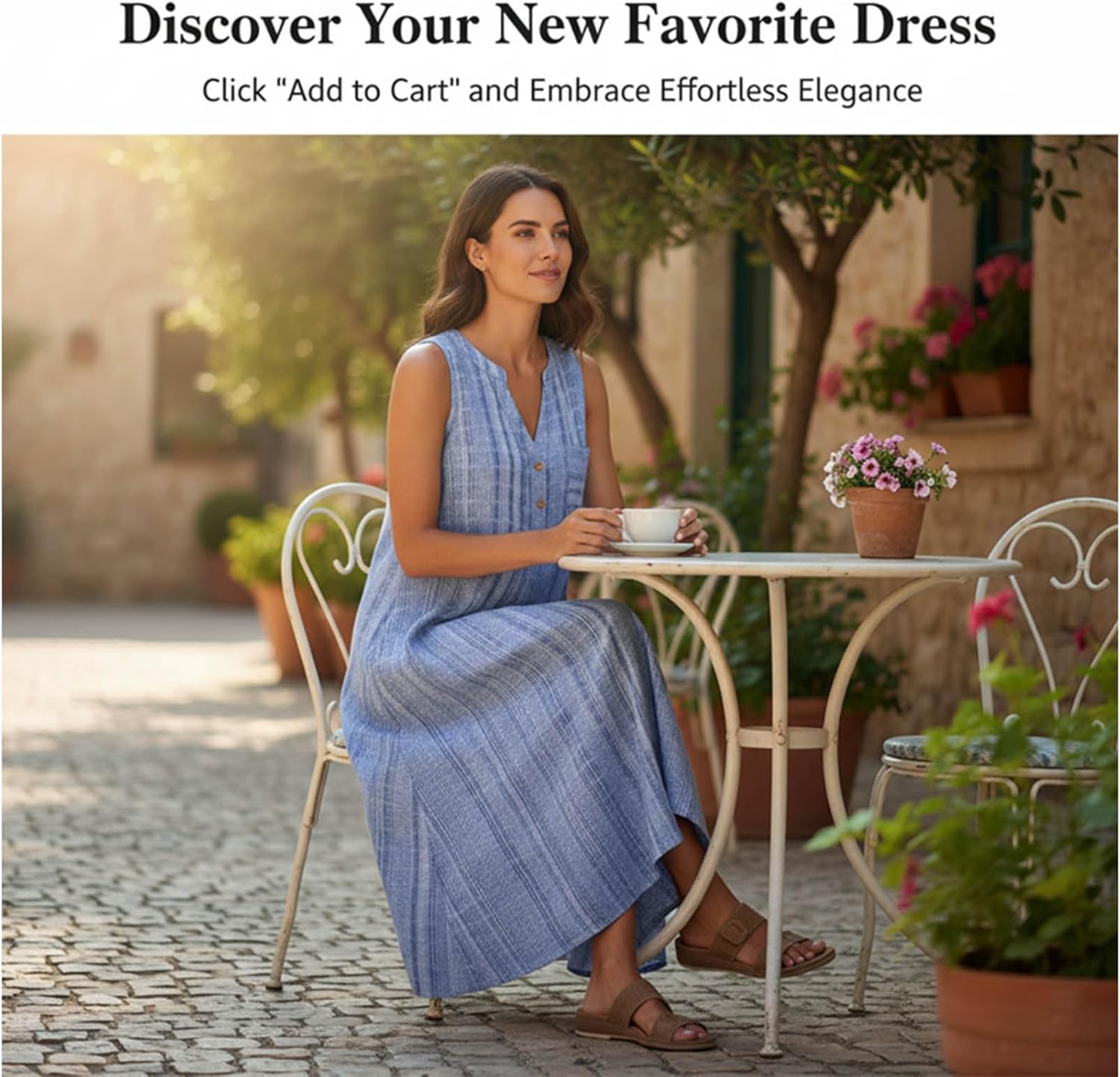 Zivopah Women Casual Dress Summer Stripe Button V Neck Sleeveless with Pocket Long Dresses Holiday Beach Party Midi Dress - Image 6