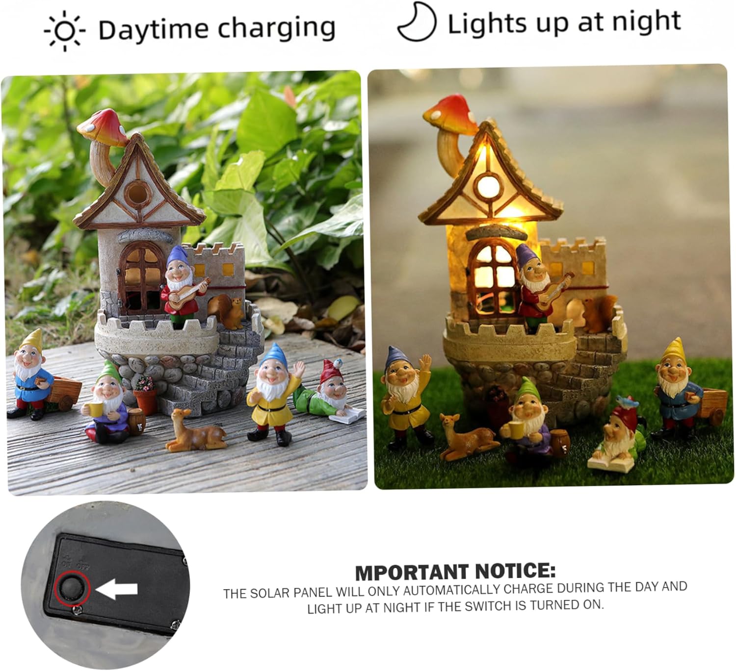 Solar Fairy Garden House with Gnomes - Enchanted Castle Fairy Garden Kit, Waterproof Resin Mushroom Cottage & Small Gnomes Figurines Set for Outdoor Decor